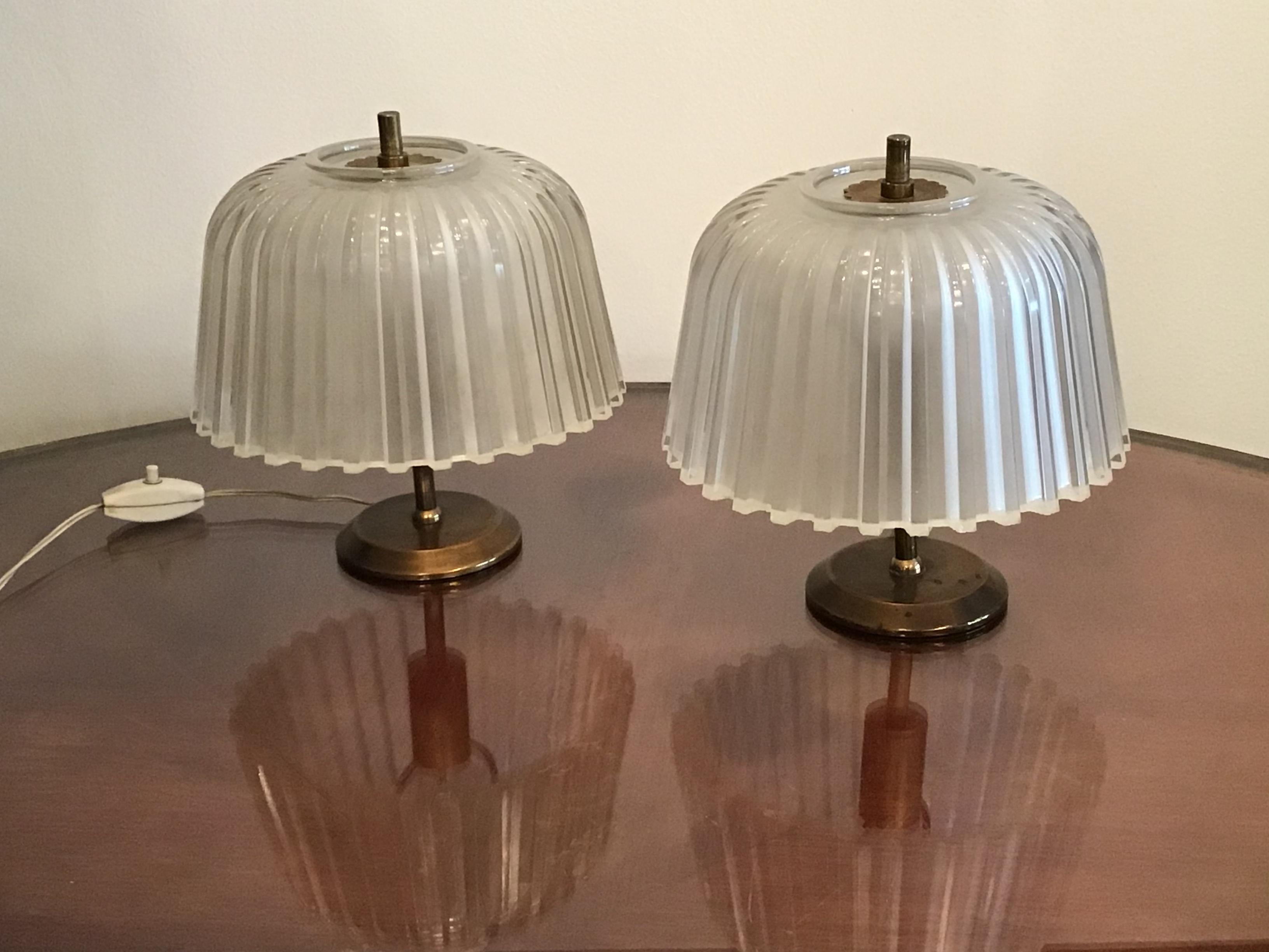 Mid-20th Century Seguso Table Lamps 1930 Brass Glass, Italy