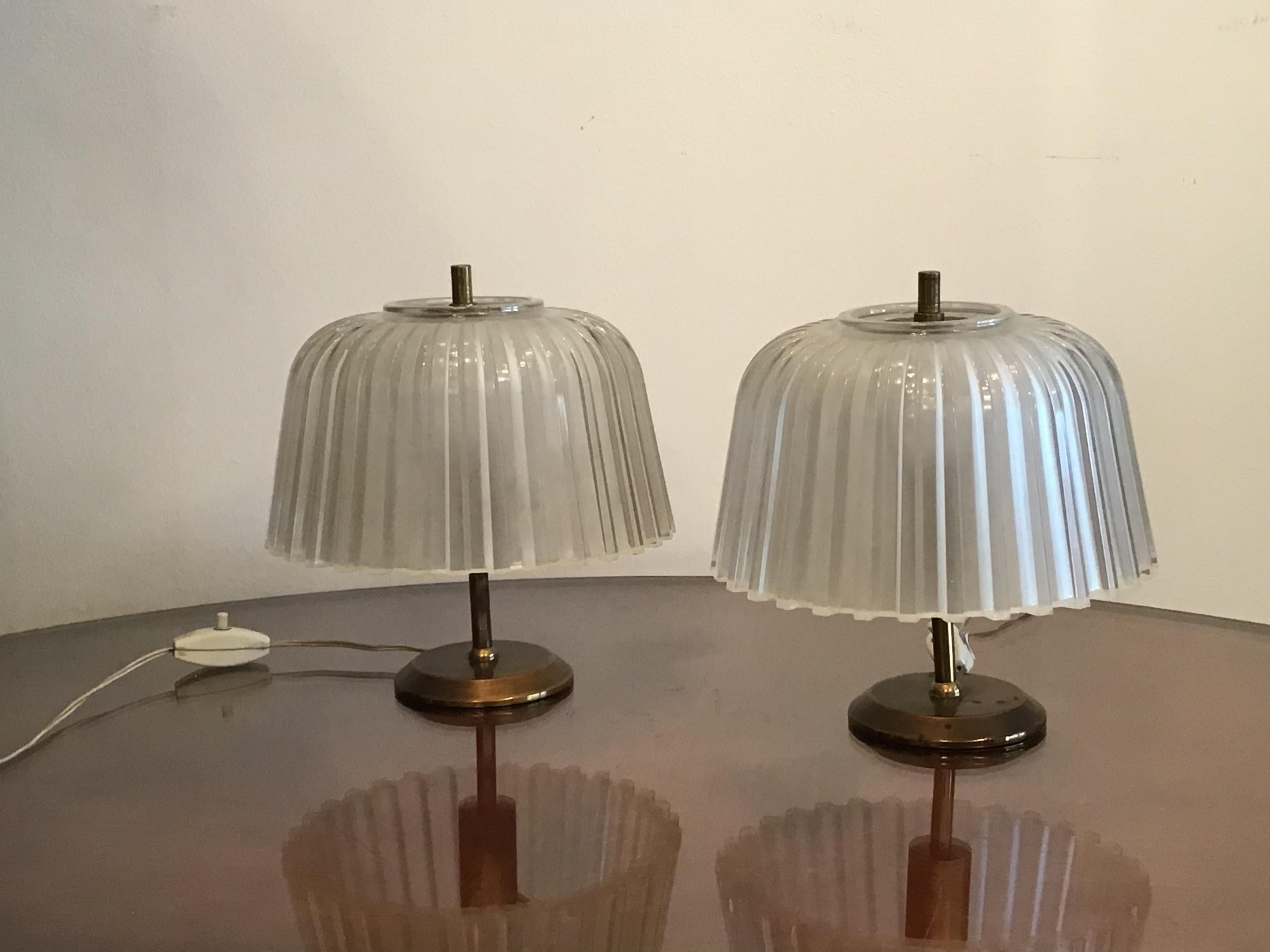 Seguso Table Lamps 1930 Brass Glass, Italy 1