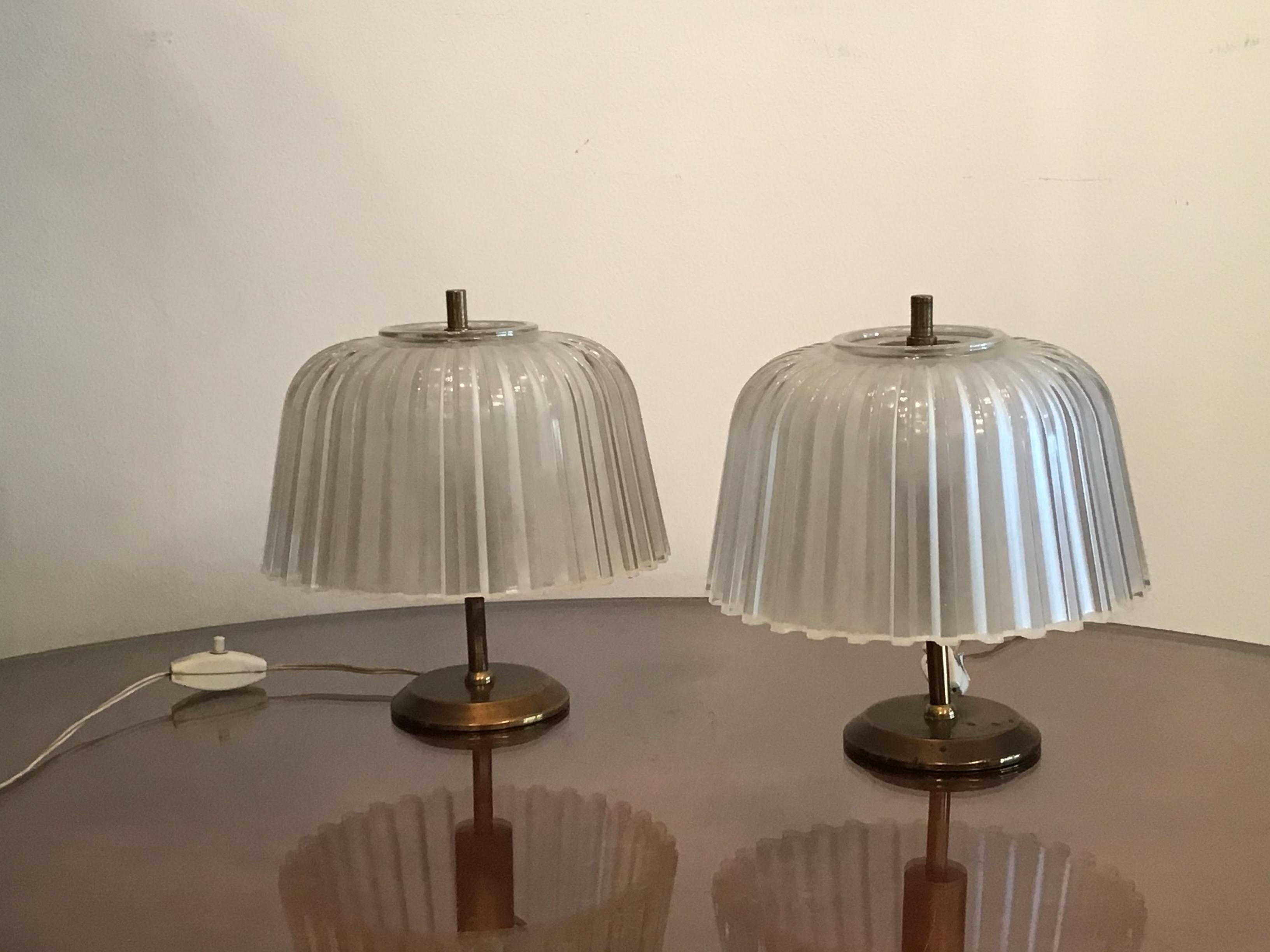 Seguso Table Lamps 1930 Brass Glass, Italy 2