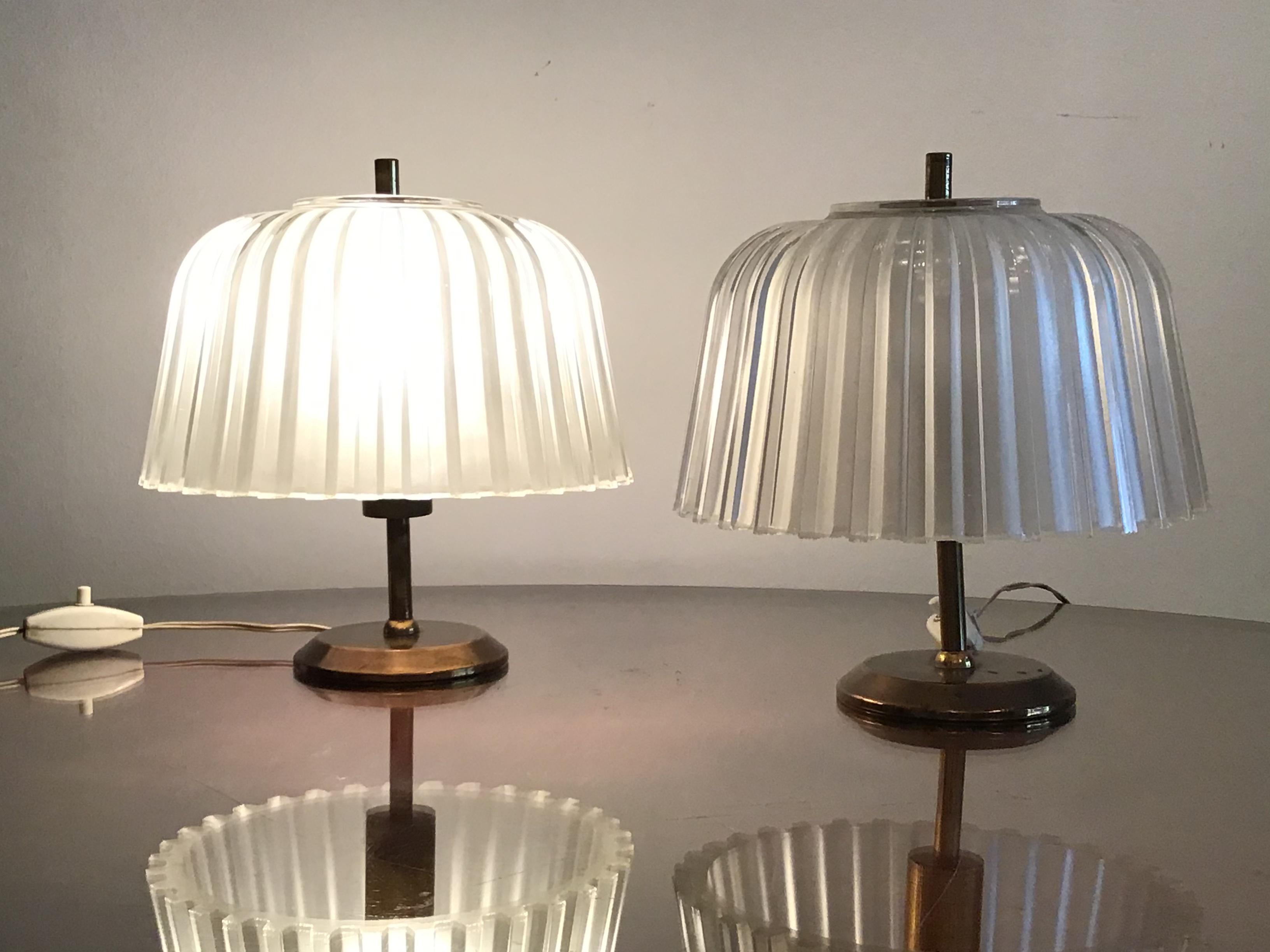 Seguso Table Lamps 1930 Brass Glass, Italy 3