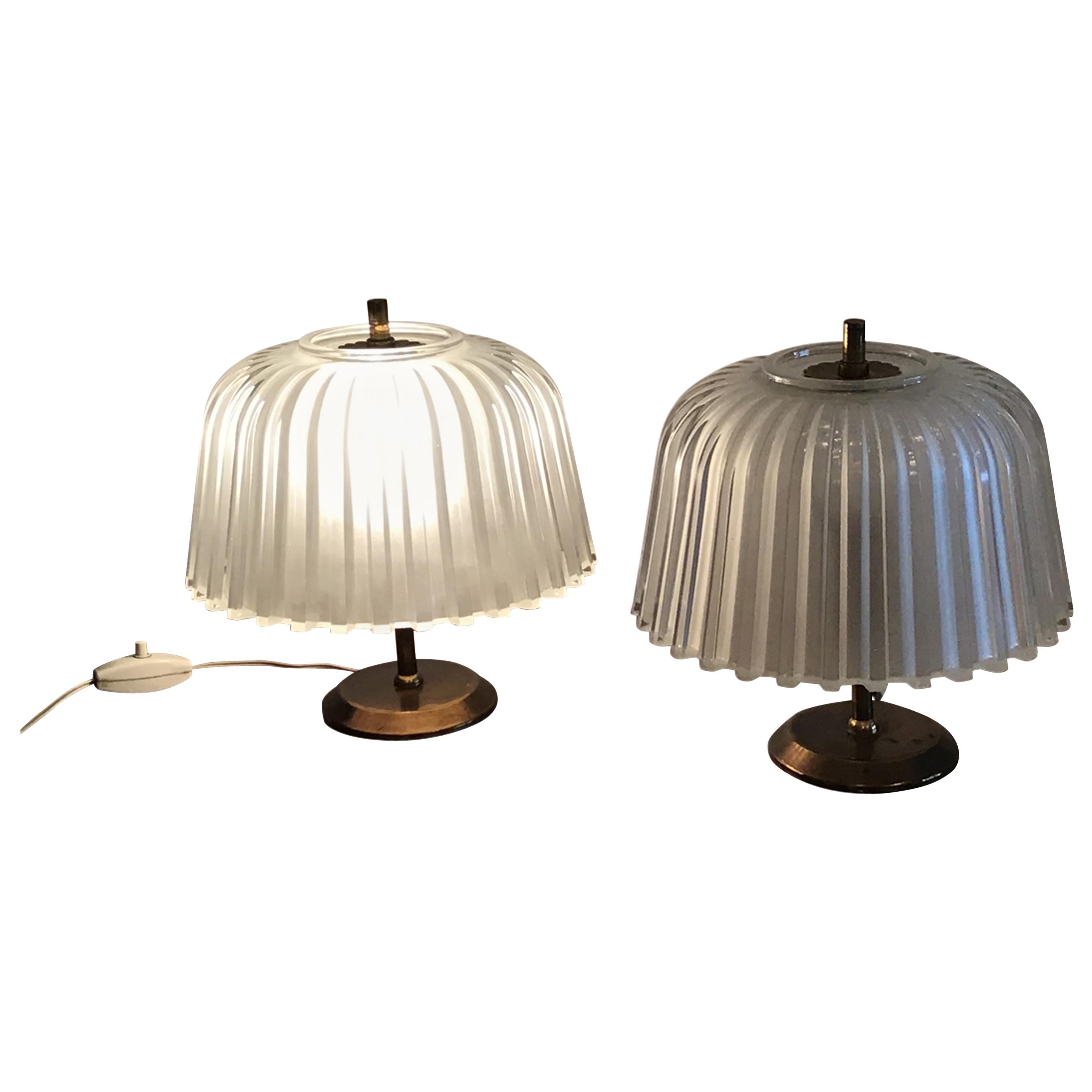 Seguso Table Lamps 1930 Brass Glass, Italy