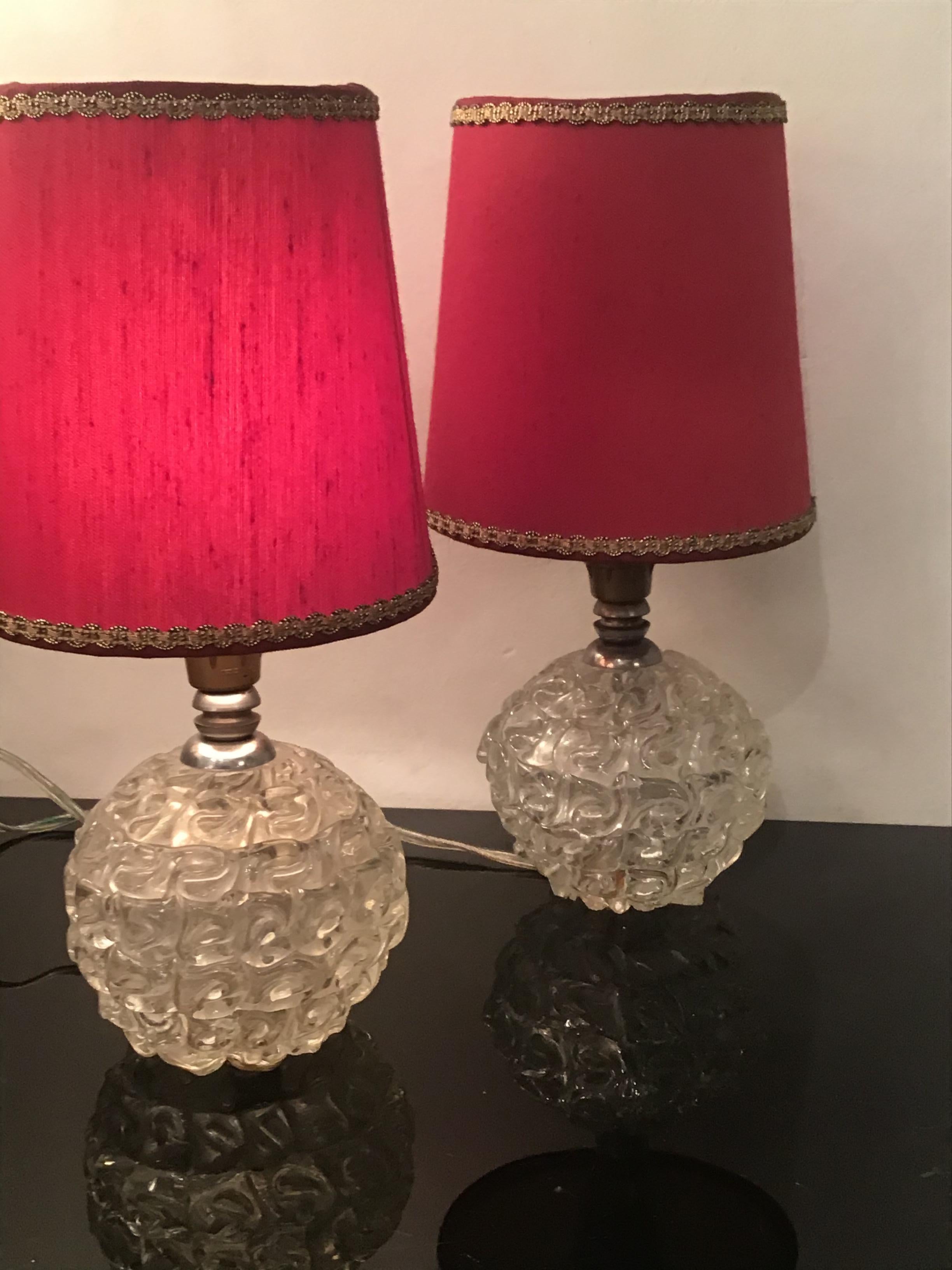 Seguso Table Lamps Murano Glass Metal Crome Lampshade 1940 Italy  For Sale 4