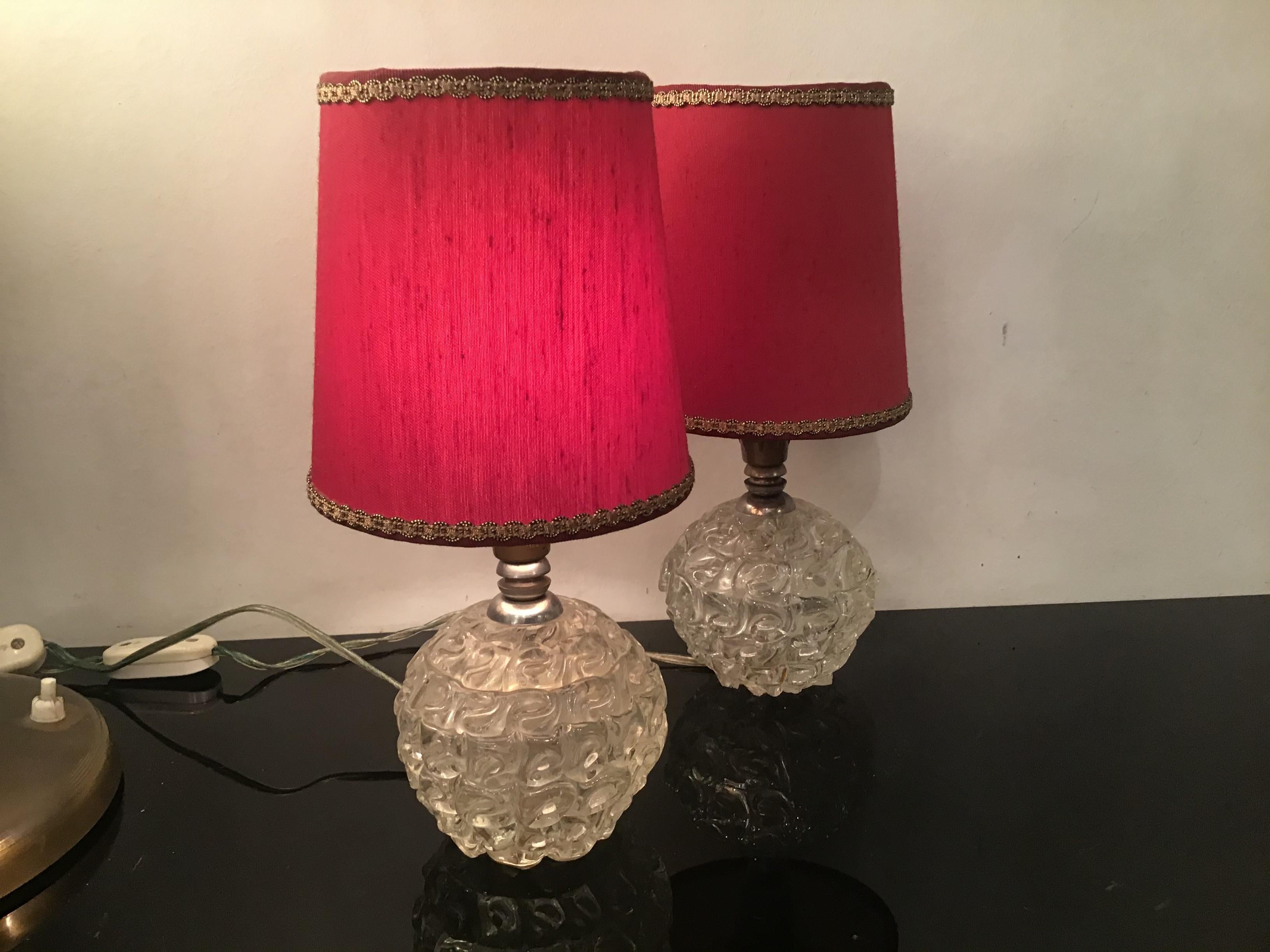 Seguso Table Lamps Murano Glass Metal Crome Lampshade 1940 Italy  For Sale 8