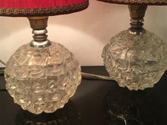 Seguso Table Lamps Murano Glass Metal Crome Lampshade 1940 Italy