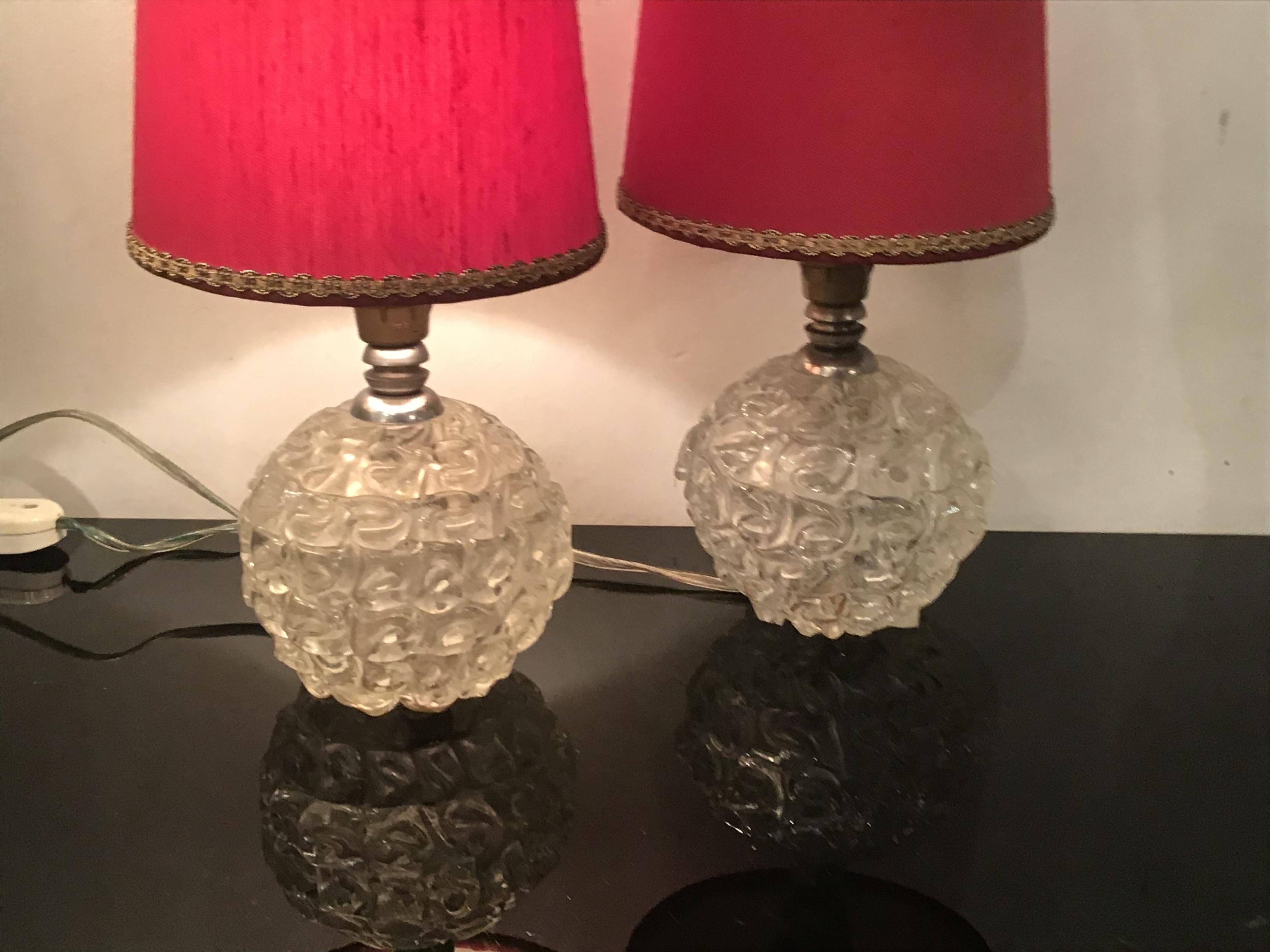 Other Seguso Table Lamps Murano Glass Metal Crome Lampshade 1940 Italy  For Sale