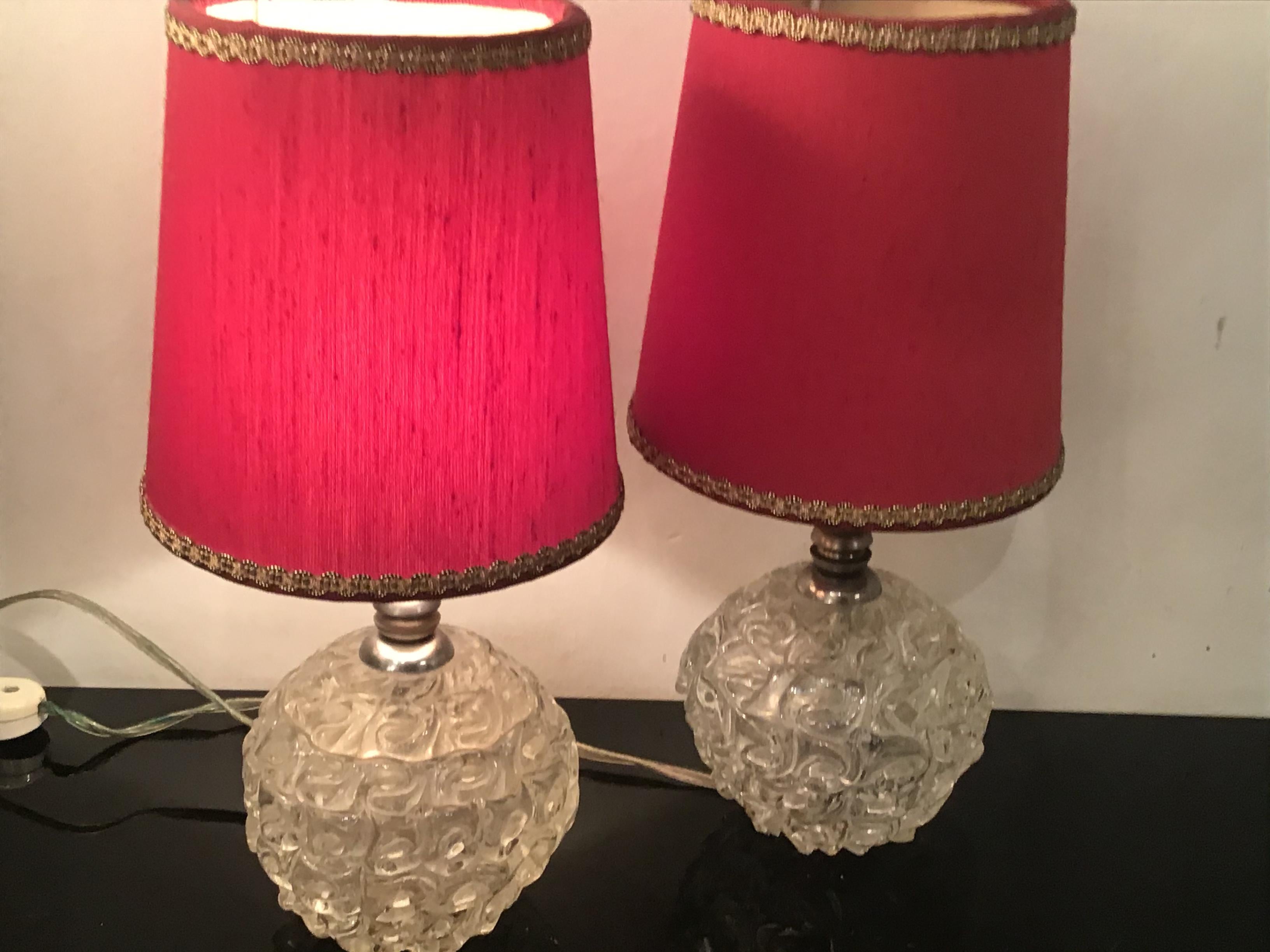 Seguso Table Lamps Murano Glass Metal Crome Lampshade 1940 Italy  In Excellent Condition For Sale In Milano, IT