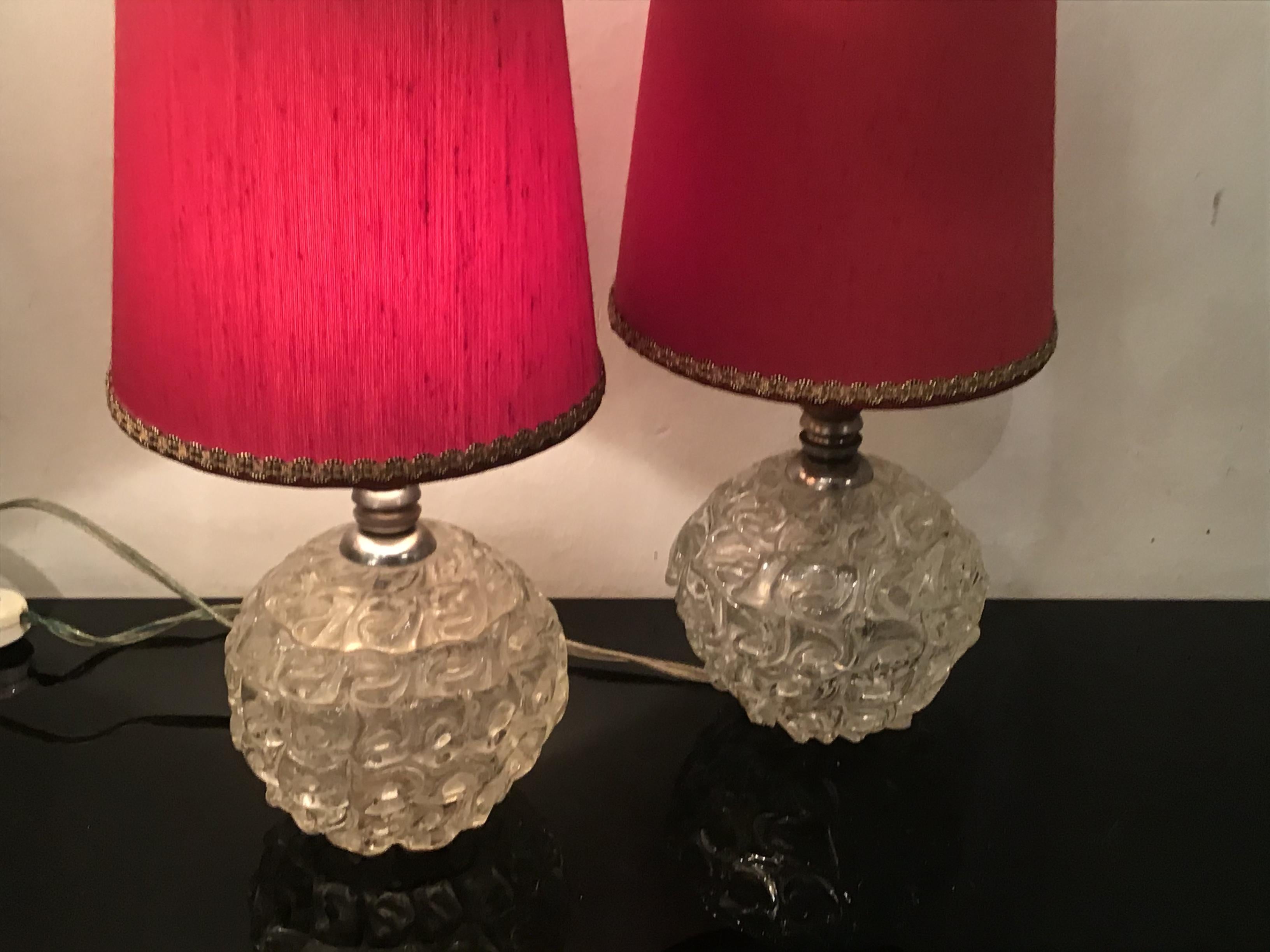Mid-20th Century Seguso Table Lamps Murano Glass Metal Crome Lampshade 1940 Italy  For Sale