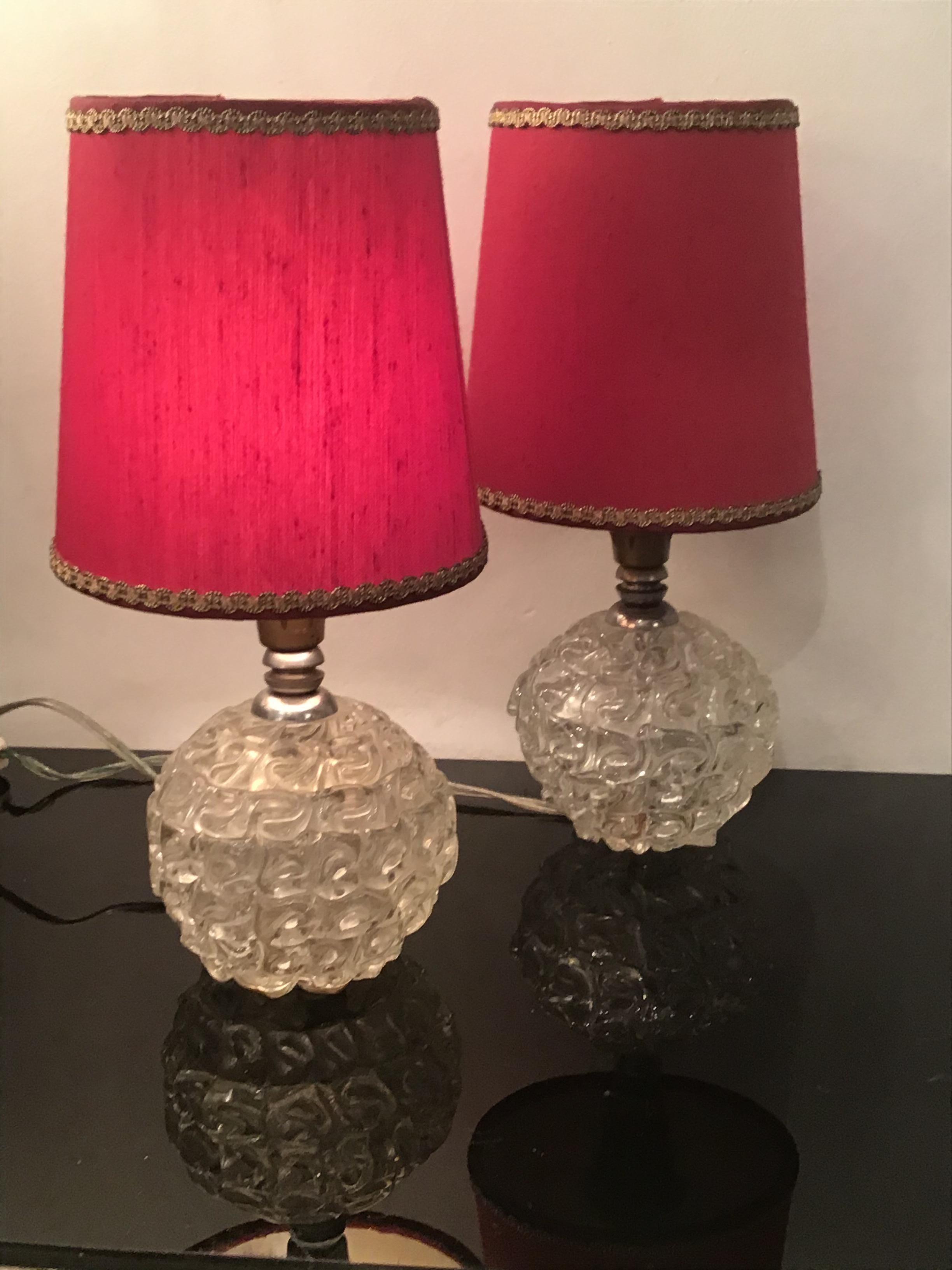 Seguso Table Lamps Murano Glass Metal Crome Lampshade 1940 Italy  For Sale 2