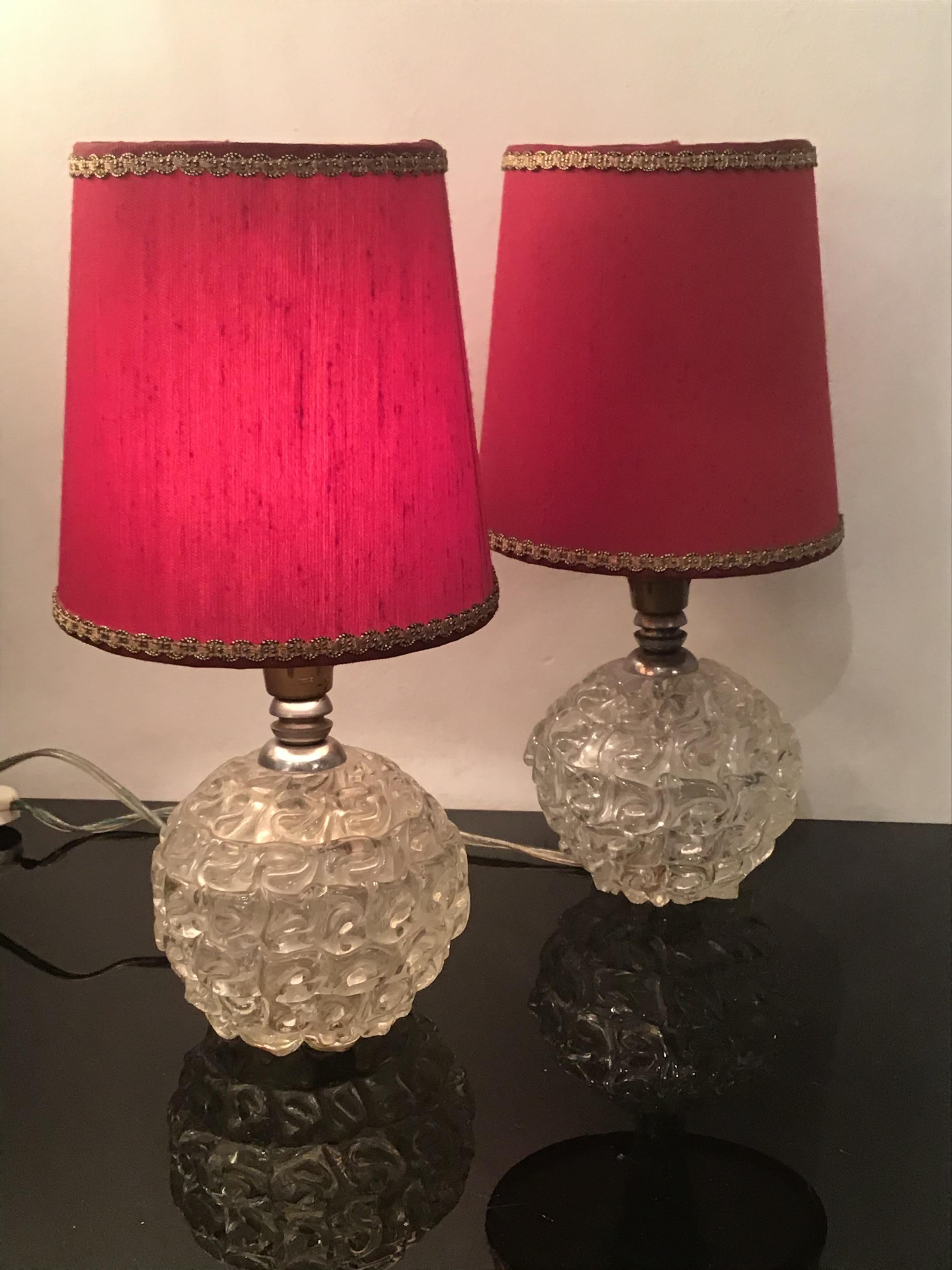 Seguso Table Lamps Murano Glass Metal Crome Lampshade 1940 Italy  For Sale 3