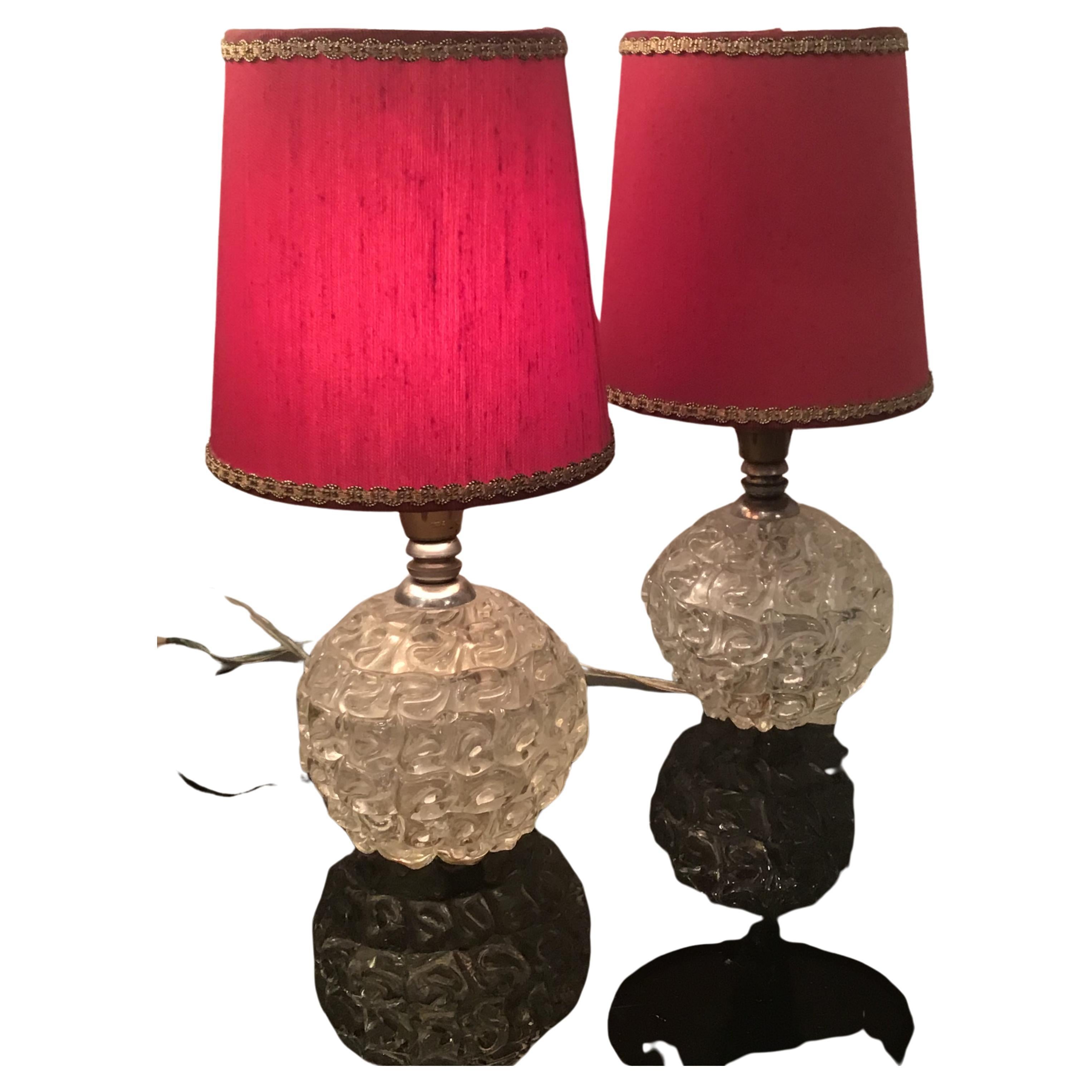 Seguso Table Lamps Murano Glass Metal Crome Lampshade 1940 Italy  For Sale