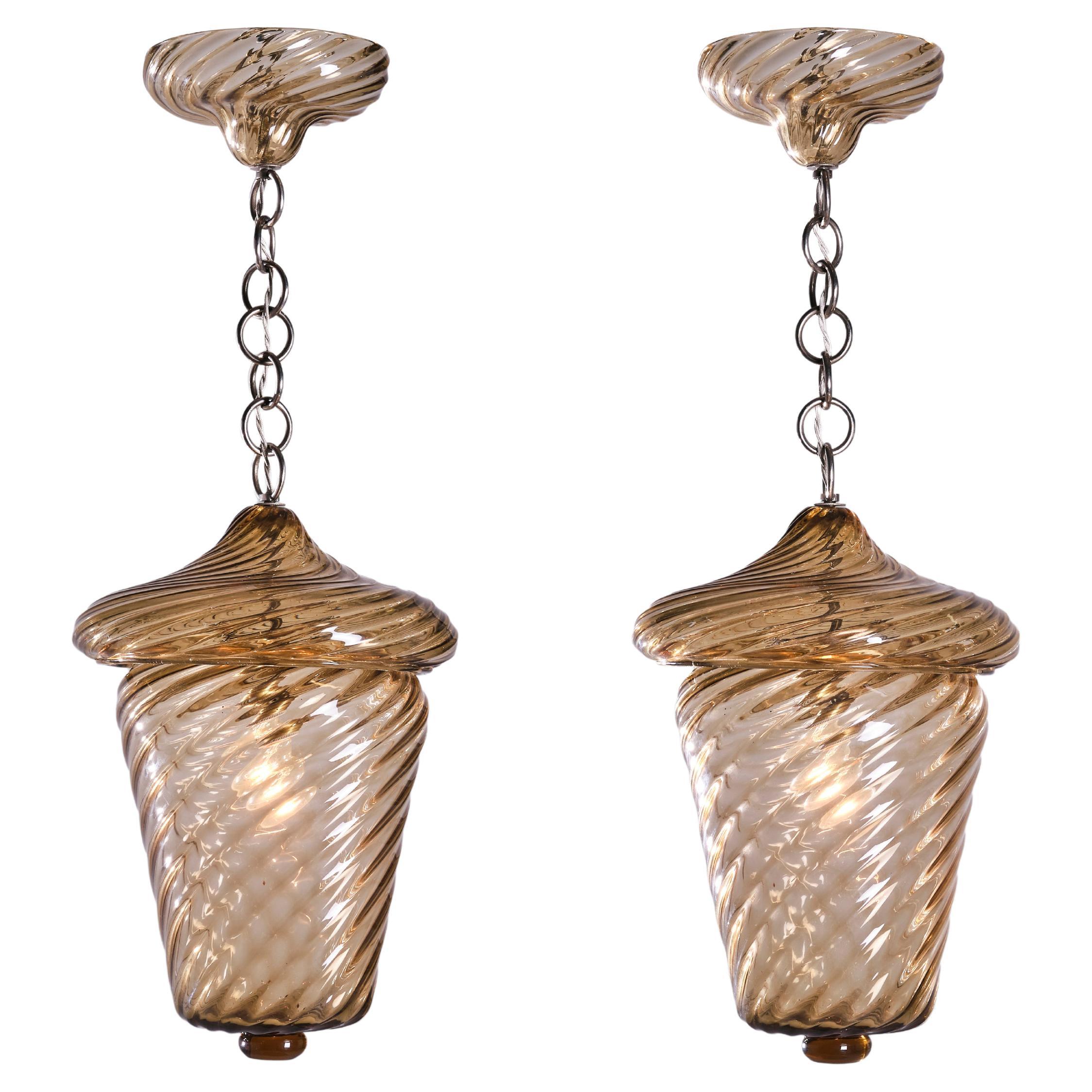 Seguso Two Murano Glass Chandeliers, Italian Design, 1940s