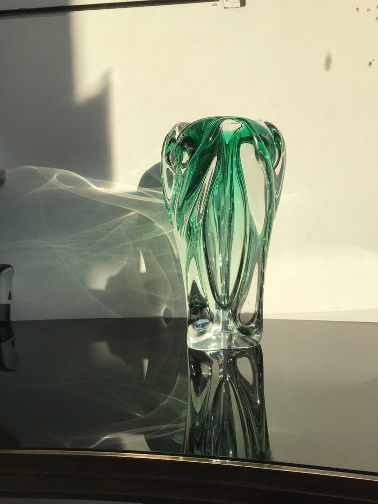 Seguso Vase Green Murano Glass, 1950, Italy For Sale 4