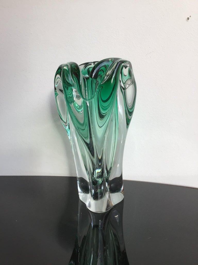 Other Seguso Vase Green Murano Glass, 1950, Italy For Sale