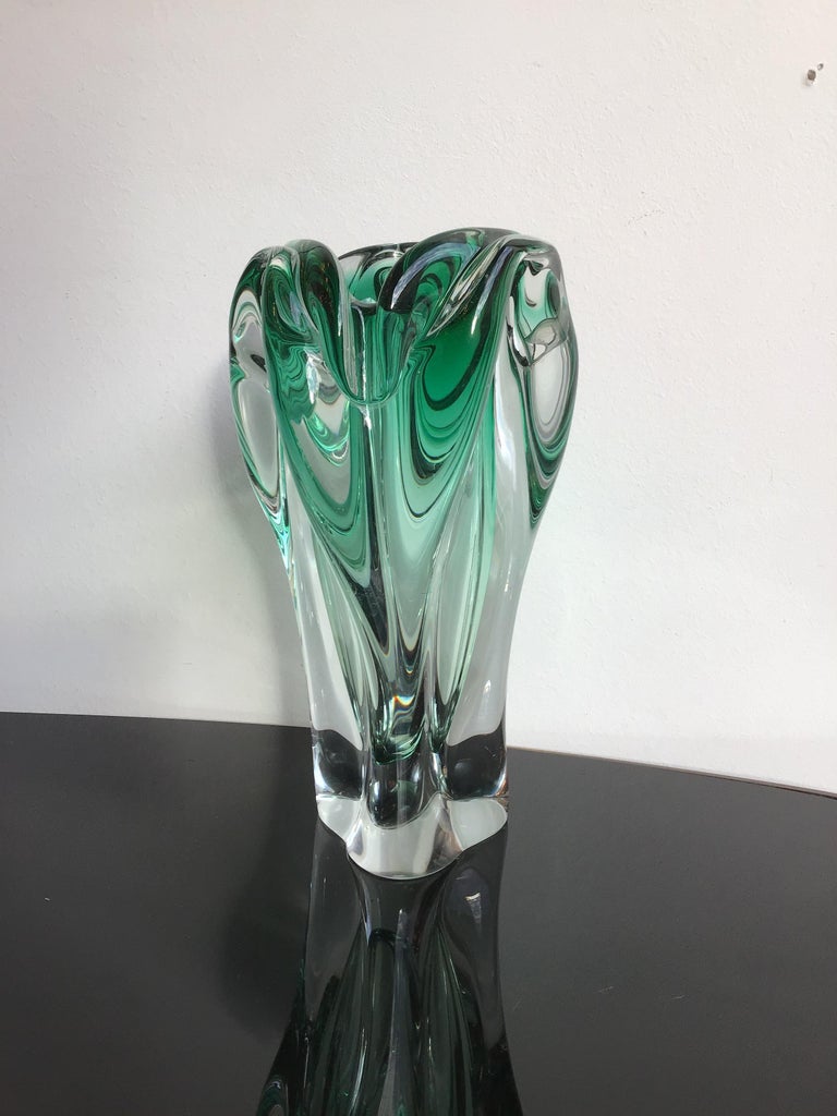 Italian Seguso Vase Green Murano Glass, 1950, Italy For Sale
