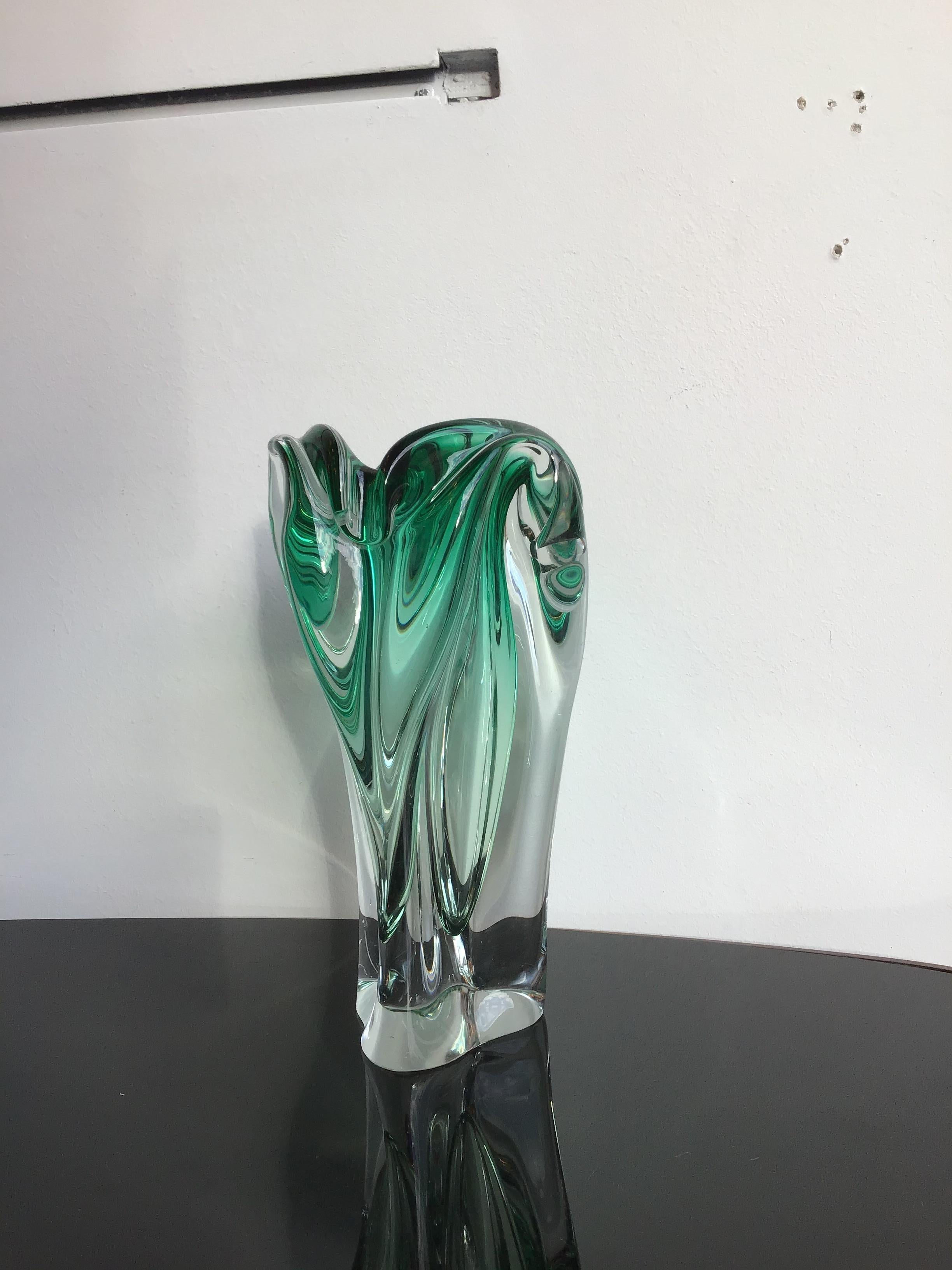 Seguso Vase Green Murano Glass, 1950, Italy In Excellent Condition For Sale In Milano, IT