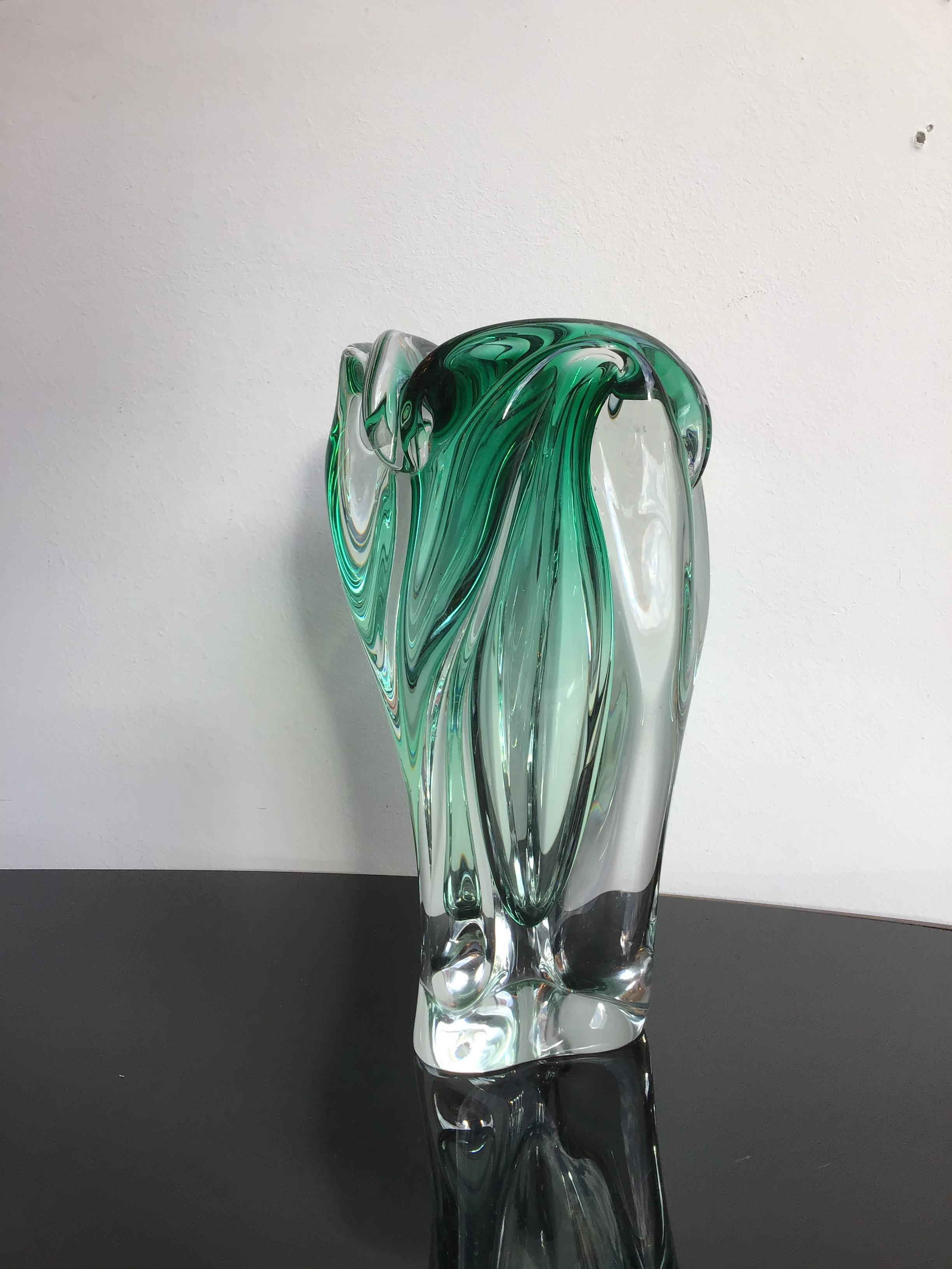 Mid-20th Century Seguso Vase Green Murano Glass, 1950, Italy For Sale