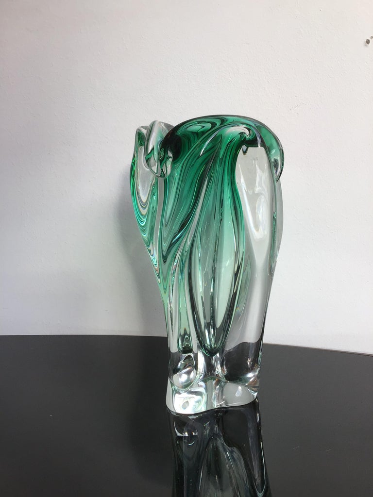 Seguso Vase Green Murano Glass, 1950, Italy For Sale 1
