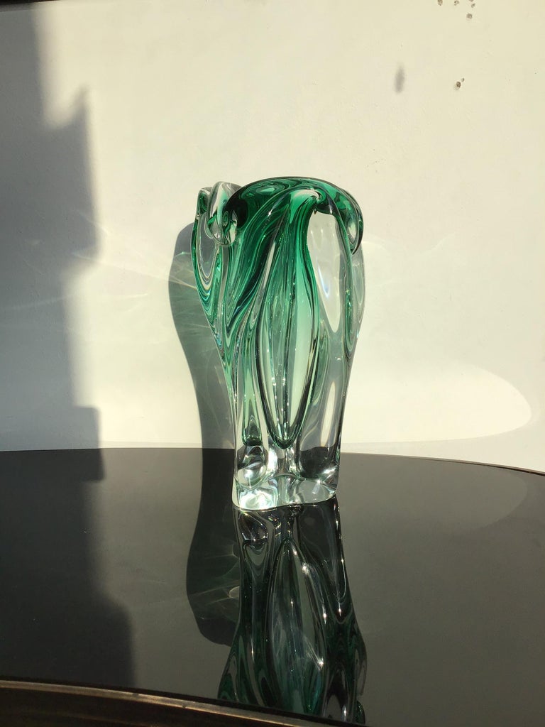 Seguso Vase Green Murano Glass, 1950, Italy For Sale 3