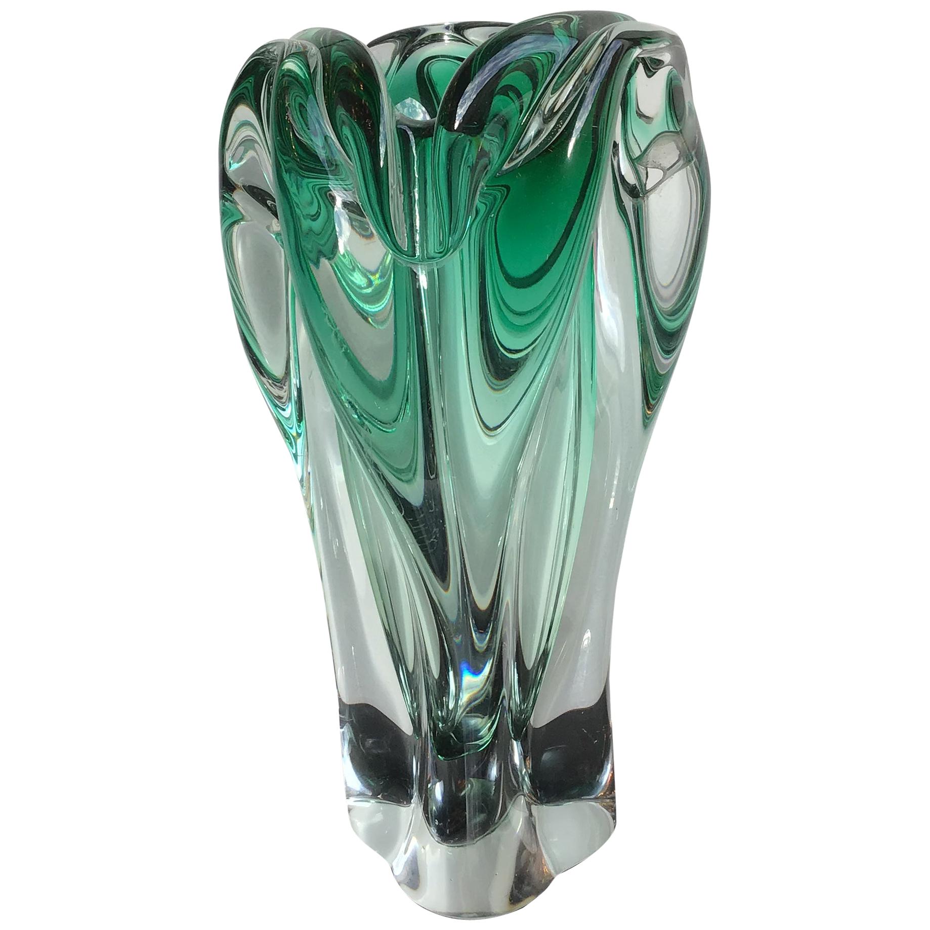 Vaso Seguso in vetro di Murano verde, 1950, Italia