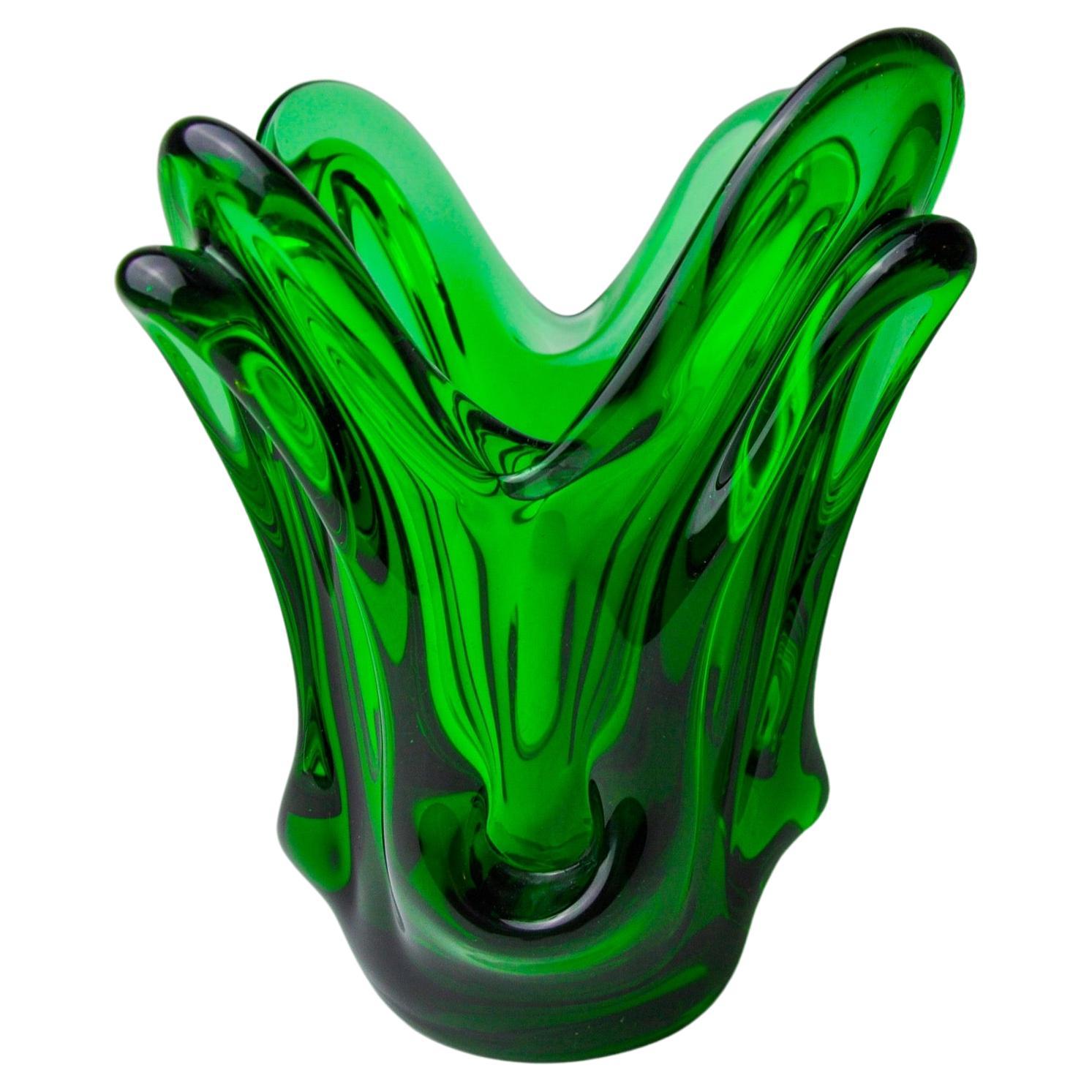 Seguso-Vase aus grünem Murano-Glas, Italien, 1960
