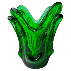 Seguso vase in green murano glass, Italy, 1960