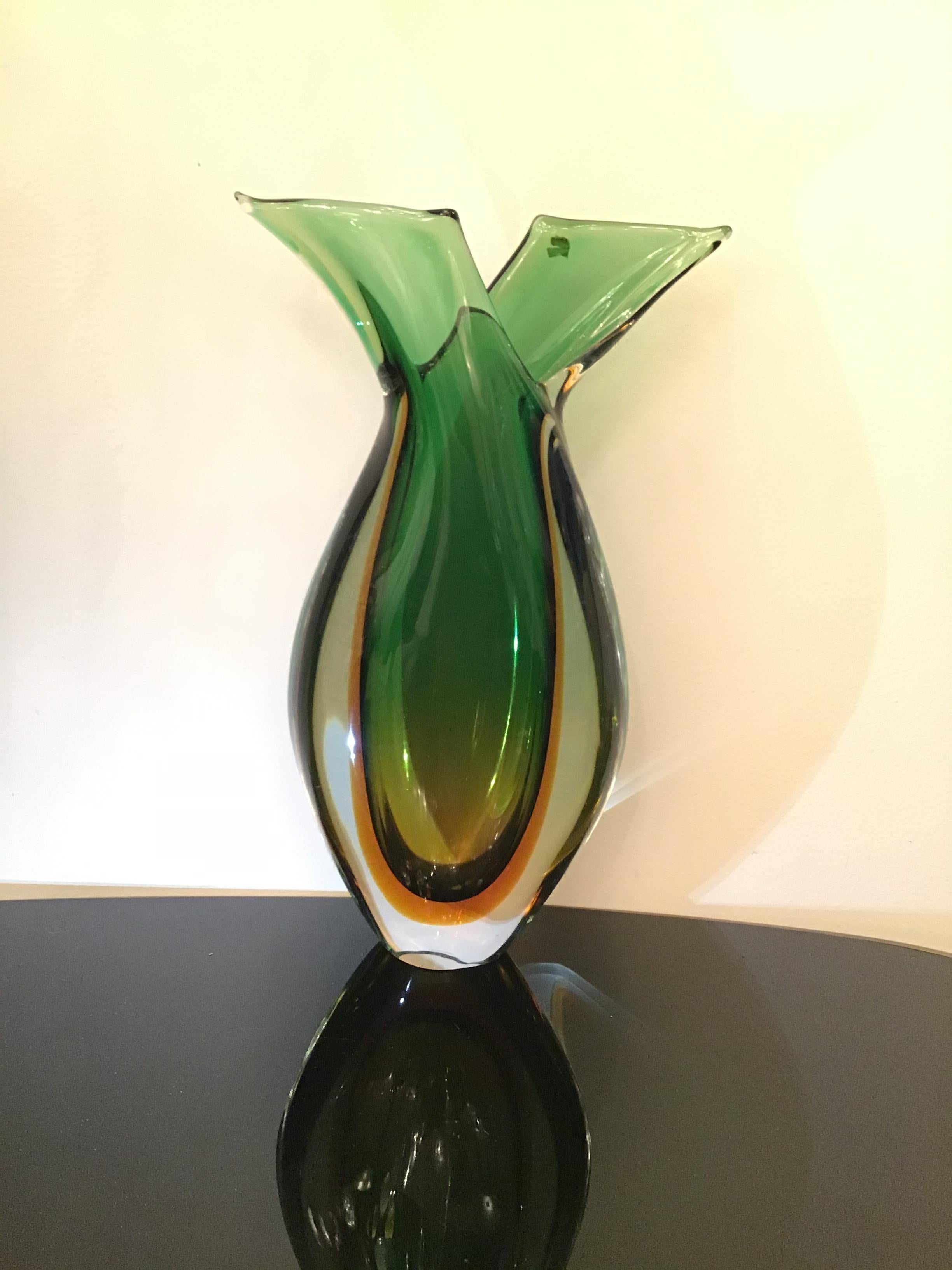 Vase Seguso en verre de Murano, 1955, Italie en vente 1