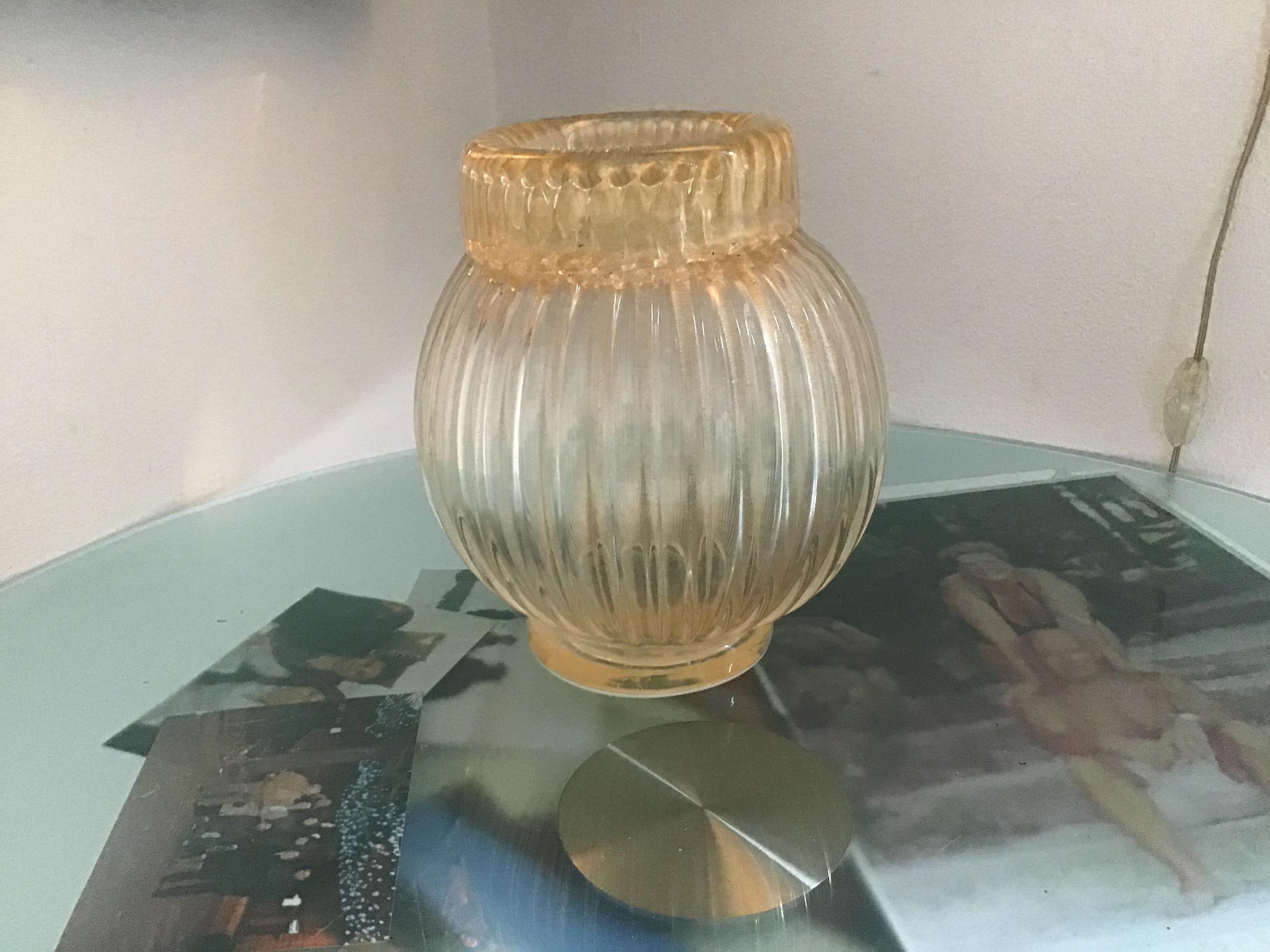 Other Seguso Vase Murano Glass with Gold Leaf 1955 Italy For Sale