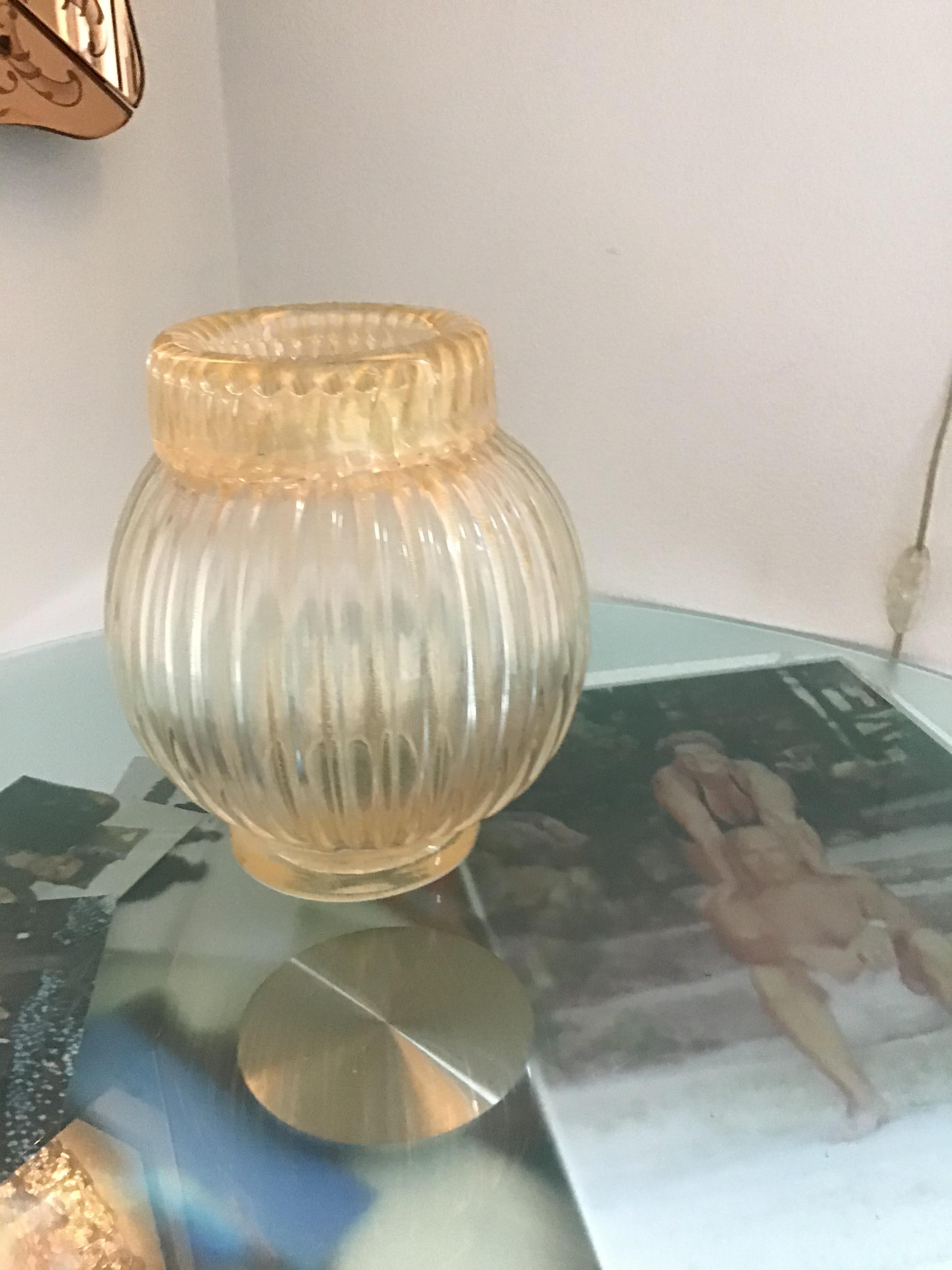 Italian Seguso Vase Murano Glass with Gold Leaf 1955 Italy For Sale