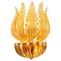 Seguso Vetri D' Arte 1950s Documented 7 Leaf Pair of Sconces "Model 392 A/P" (Paire d'appliques à 7 feuilles)