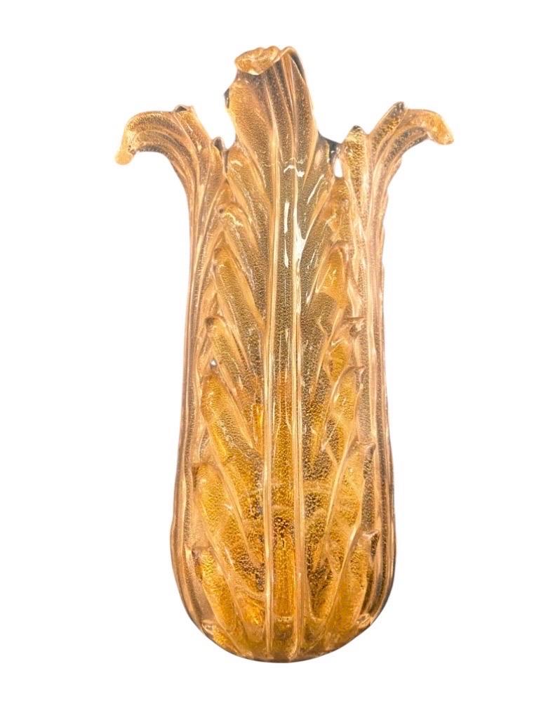 Seguso Vetri D' Arte 1950er Jahre dokumentiert Aventurin Glas Blatt Wandleuchter 