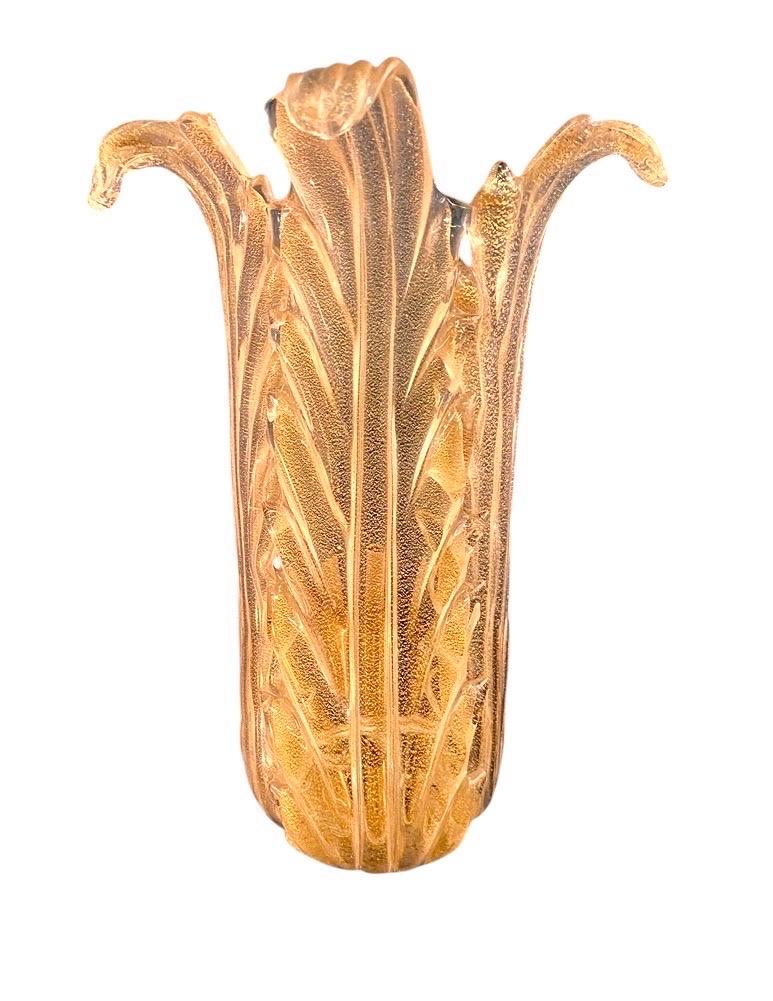 Seguso Vetri D' Arte 1950er Jahre dokumentiert Aventurin Glas Blatt Wandleuchter 