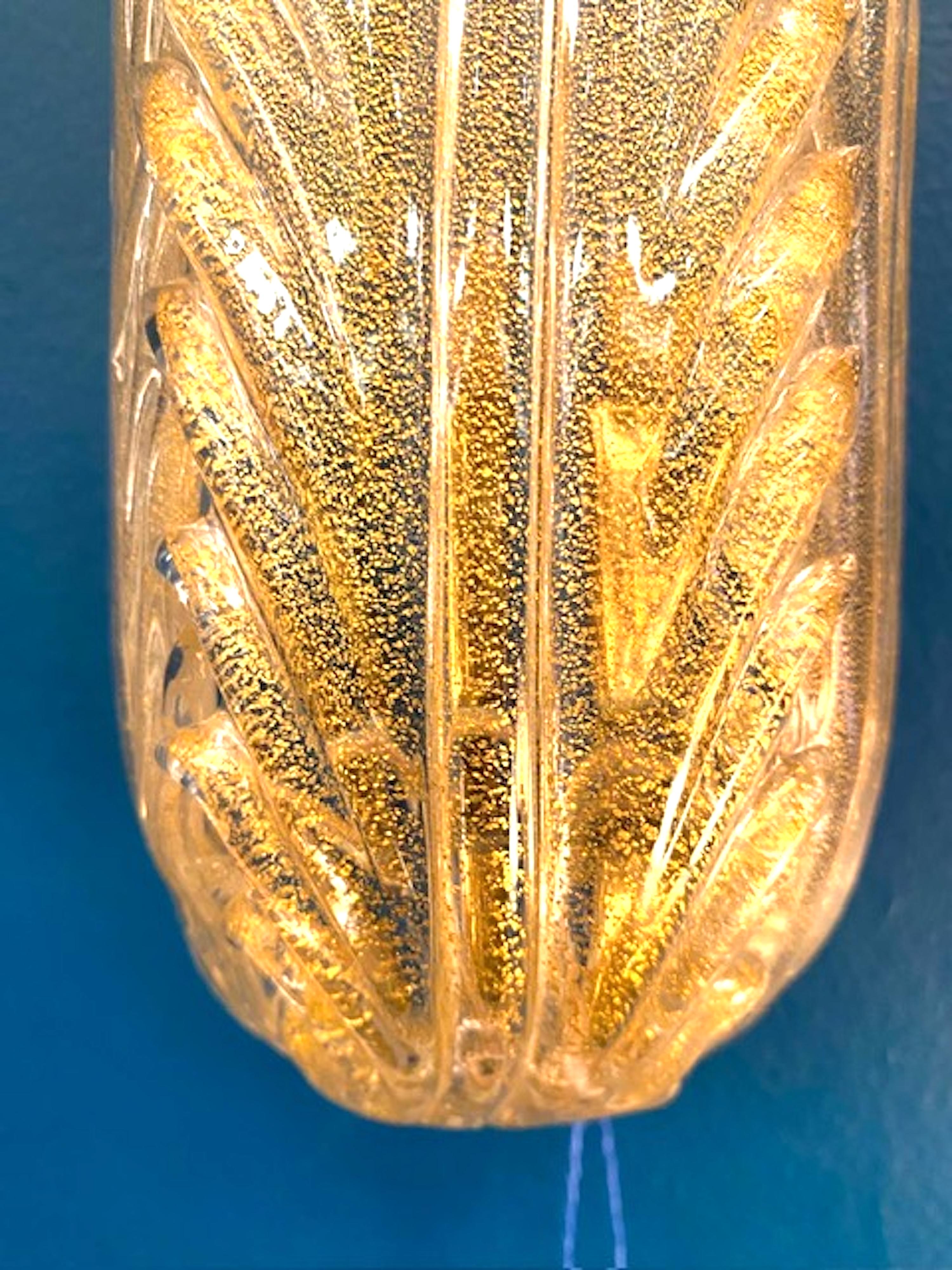 Seguso Vetri D' Arte 1950er Jahre dokumentiert Aventurin Glas Blatt Wandleuchter 