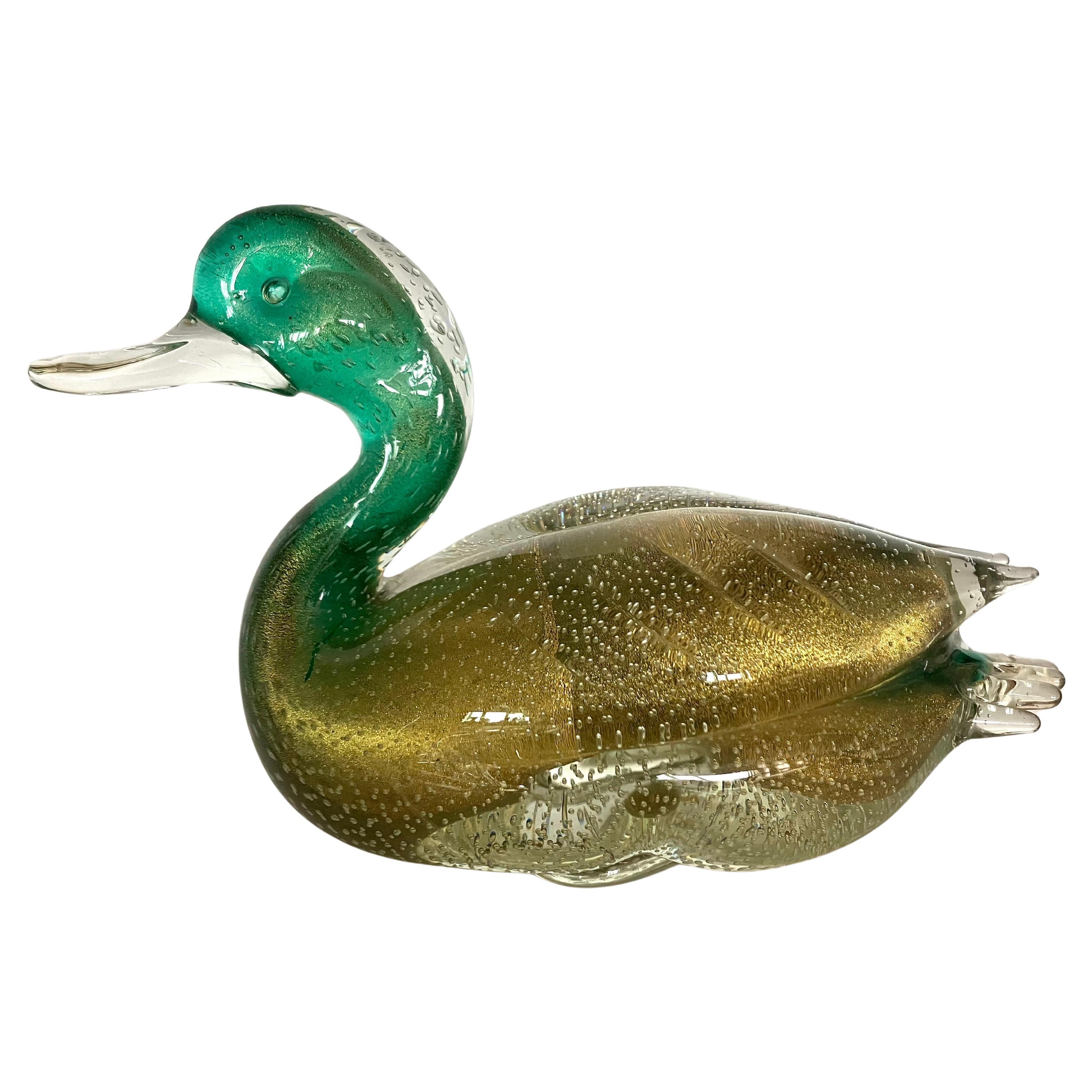 SEGUSO Vetri D’ Arte Flavio Poli Murano Glass BULLICANTE Resting Duck Sculpture For Sale