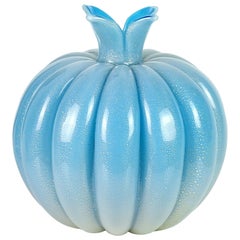 Seguso Vetri D' Arte Murano Blue Gold Leaf Italian Art Glass Onion Bulb Vase