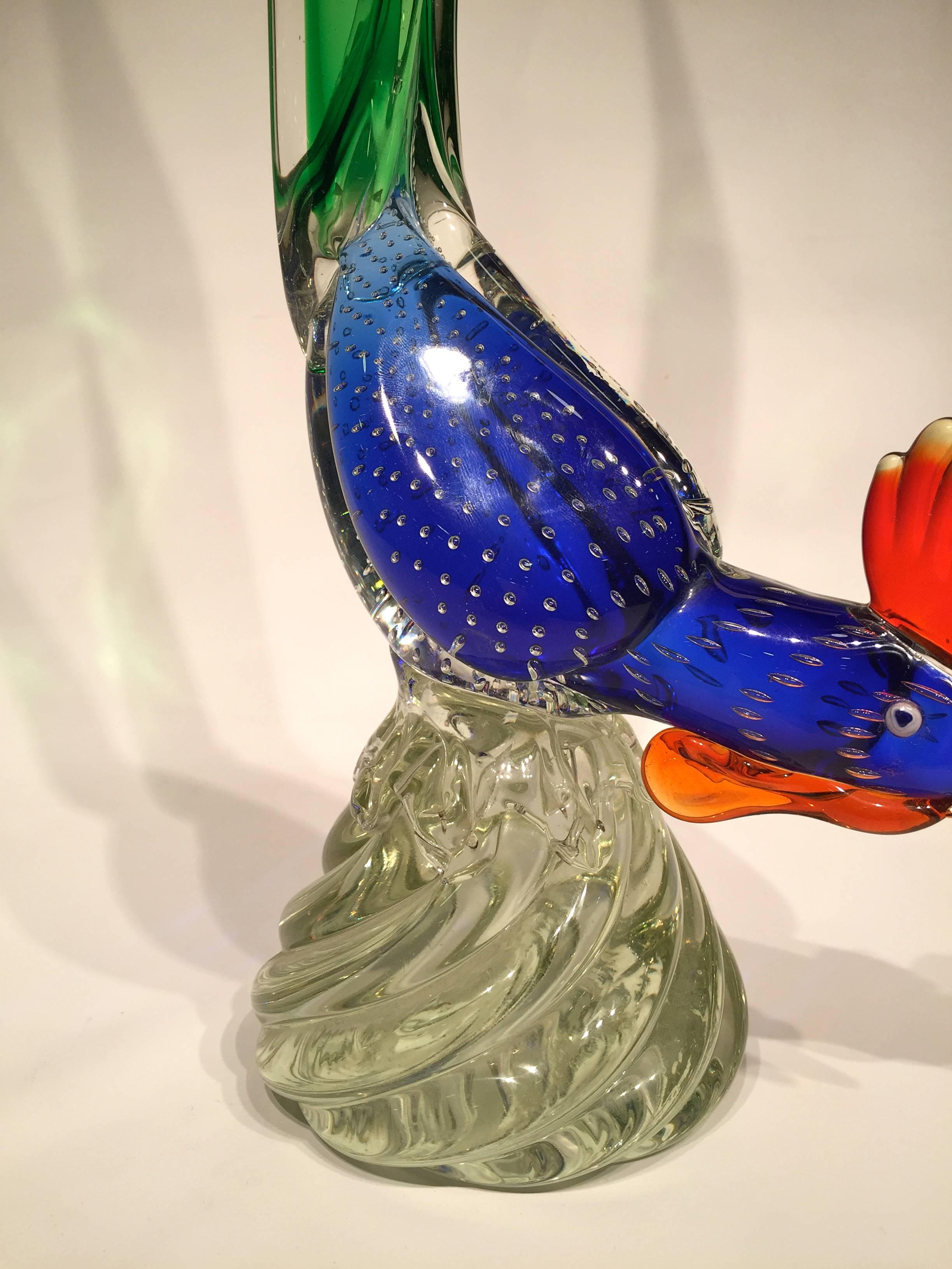 Mid-Century Modern Seguso Vetri D'Arte 1950 Multi-Color Cock in Murano Glass For Sale