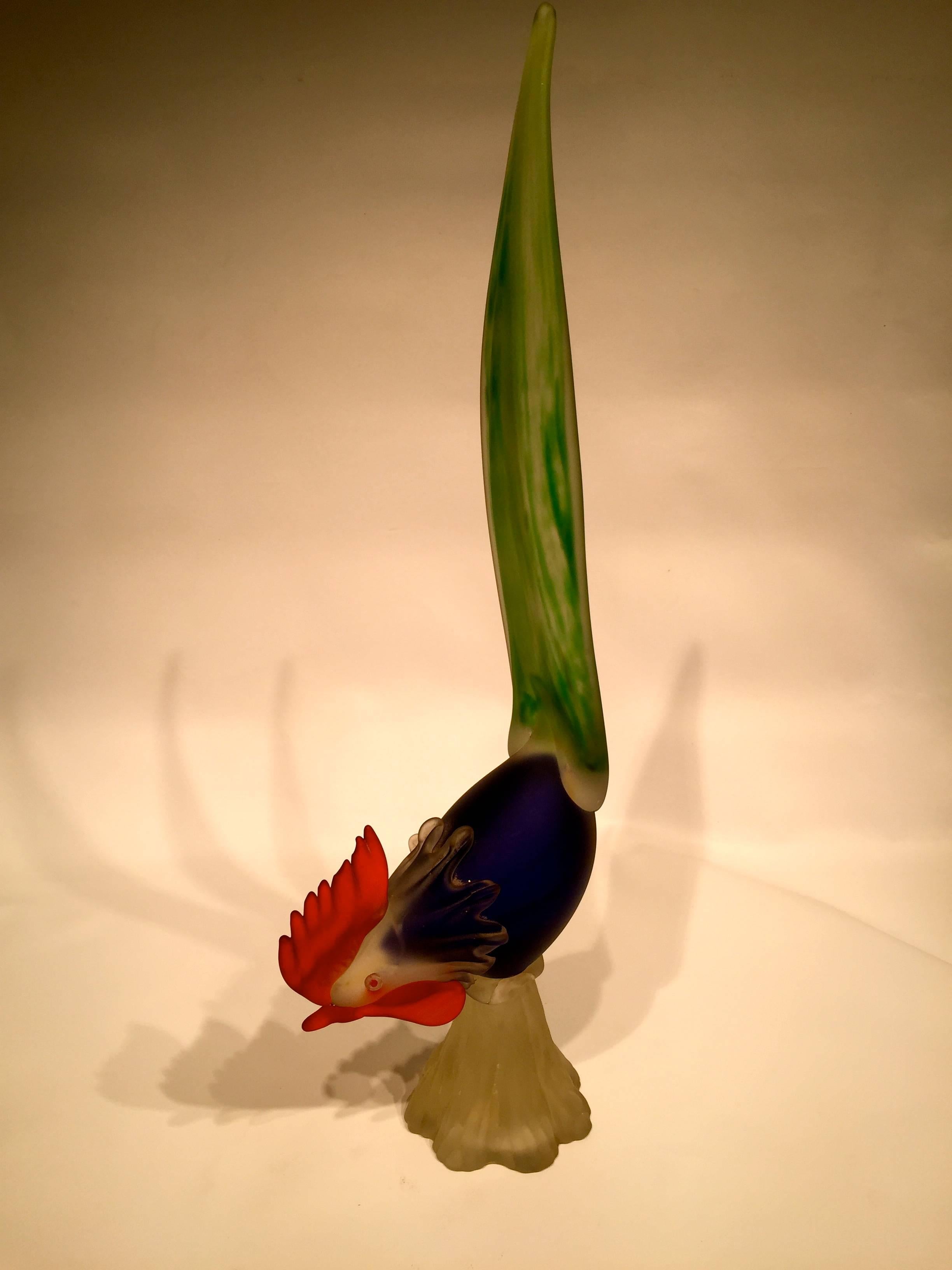 Appliqué Seguso Vetri d'Arte 1950 Multi-Color Cock in Murano Glass For Sale