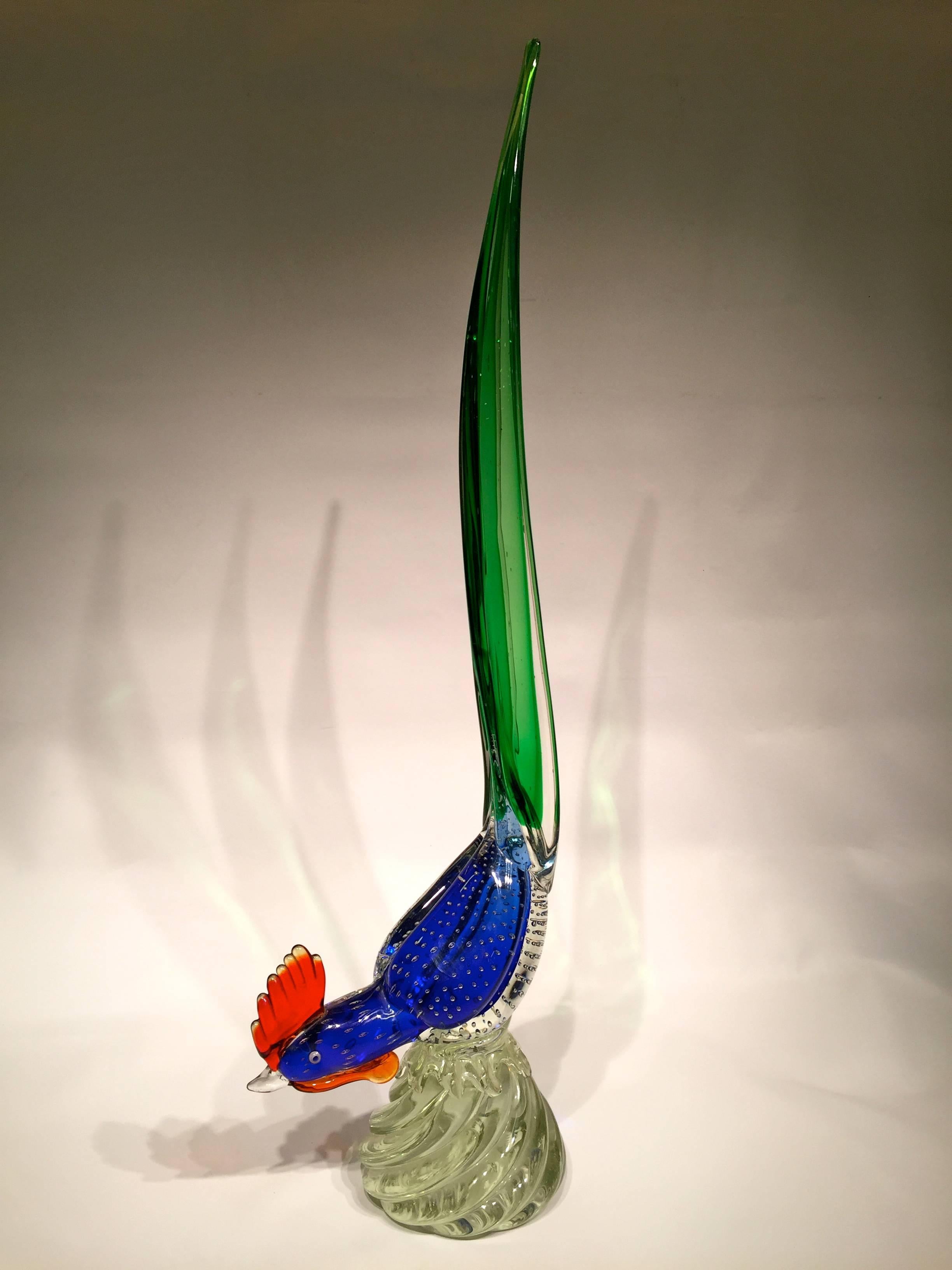 Appliqué Seguso Vetri D'Arte 1950 Multi-Color Cock in Murano Glass For Sale