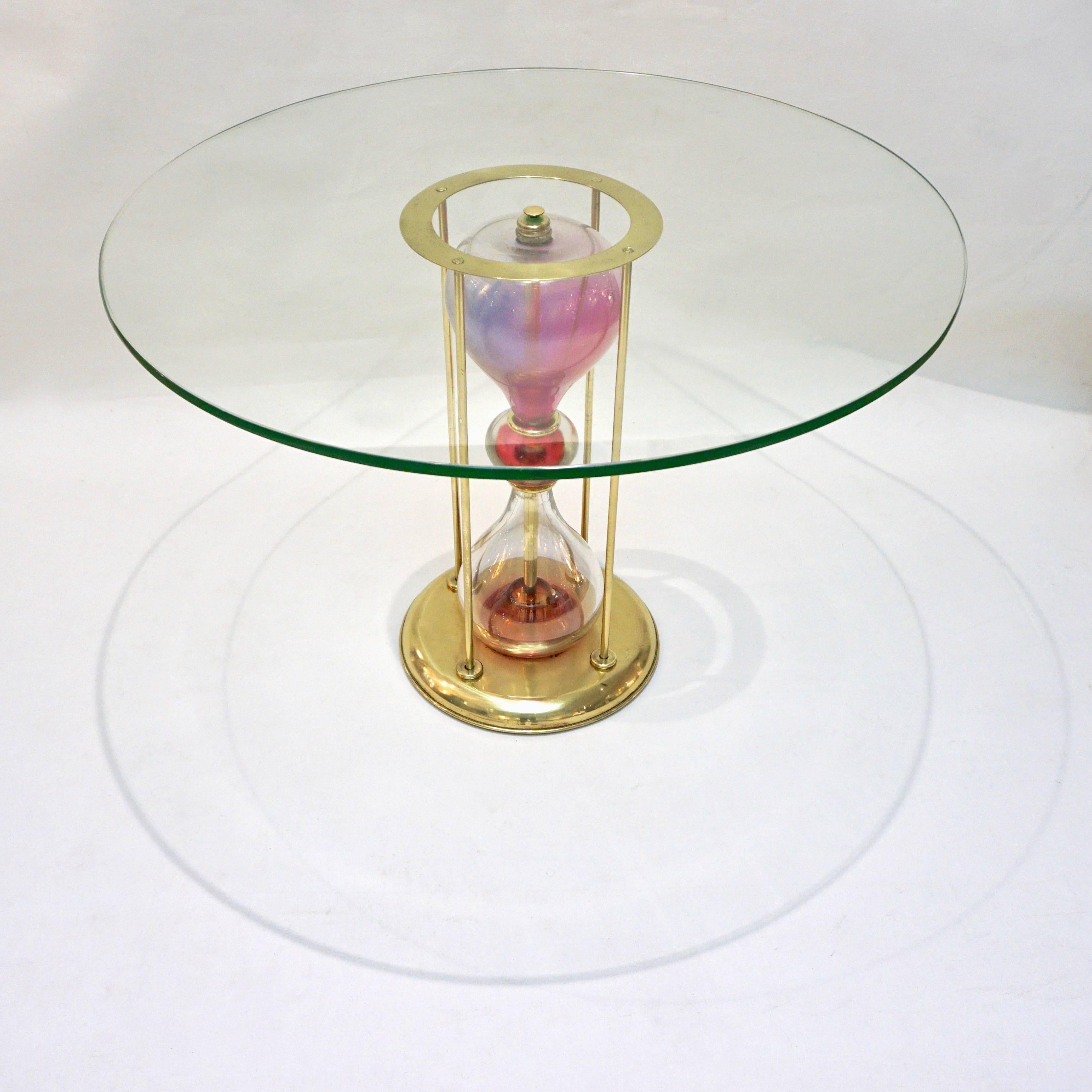Mid-Century Modern Seguso Vetri d'Arte, 1960s Italian Brass and Pink Glass Round Side/End Table