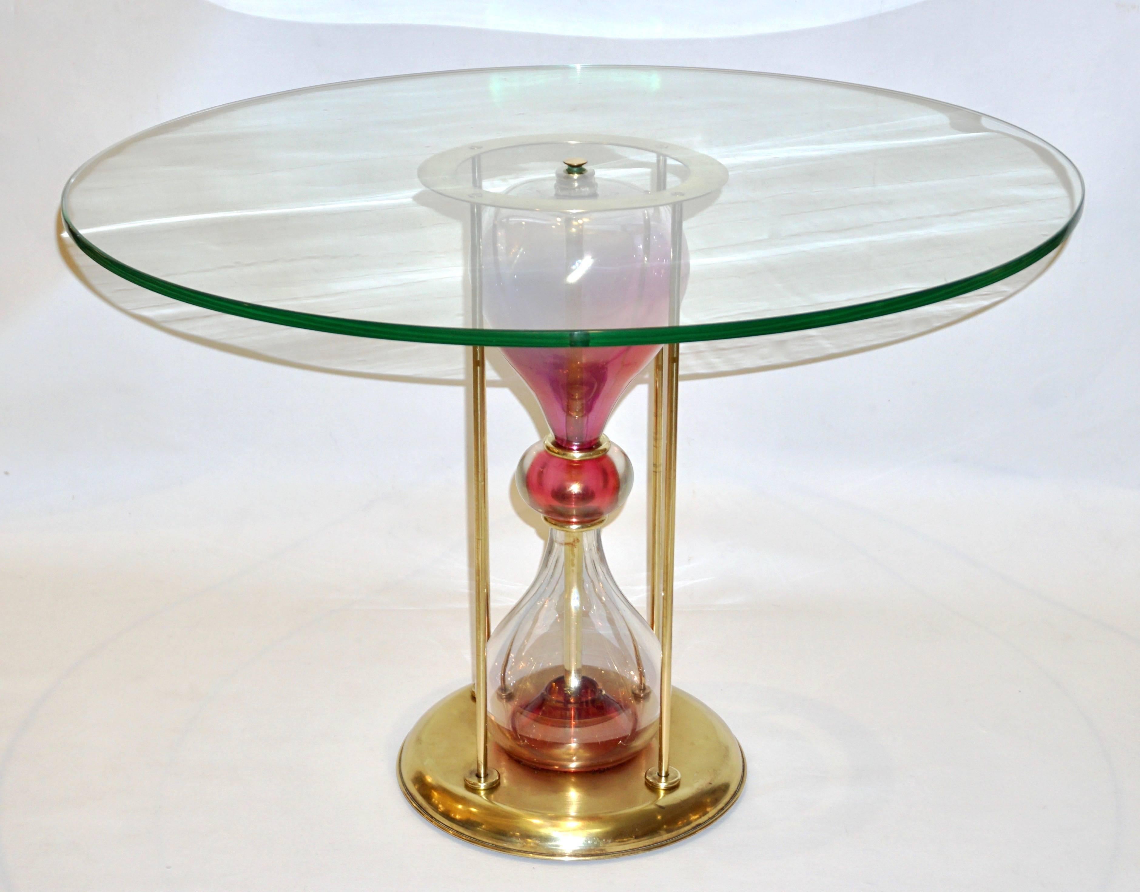 Hand-Crafted Seguso Vetri d'Arte, 1960s Italian Brass and Pink Glass Round Side/End Table