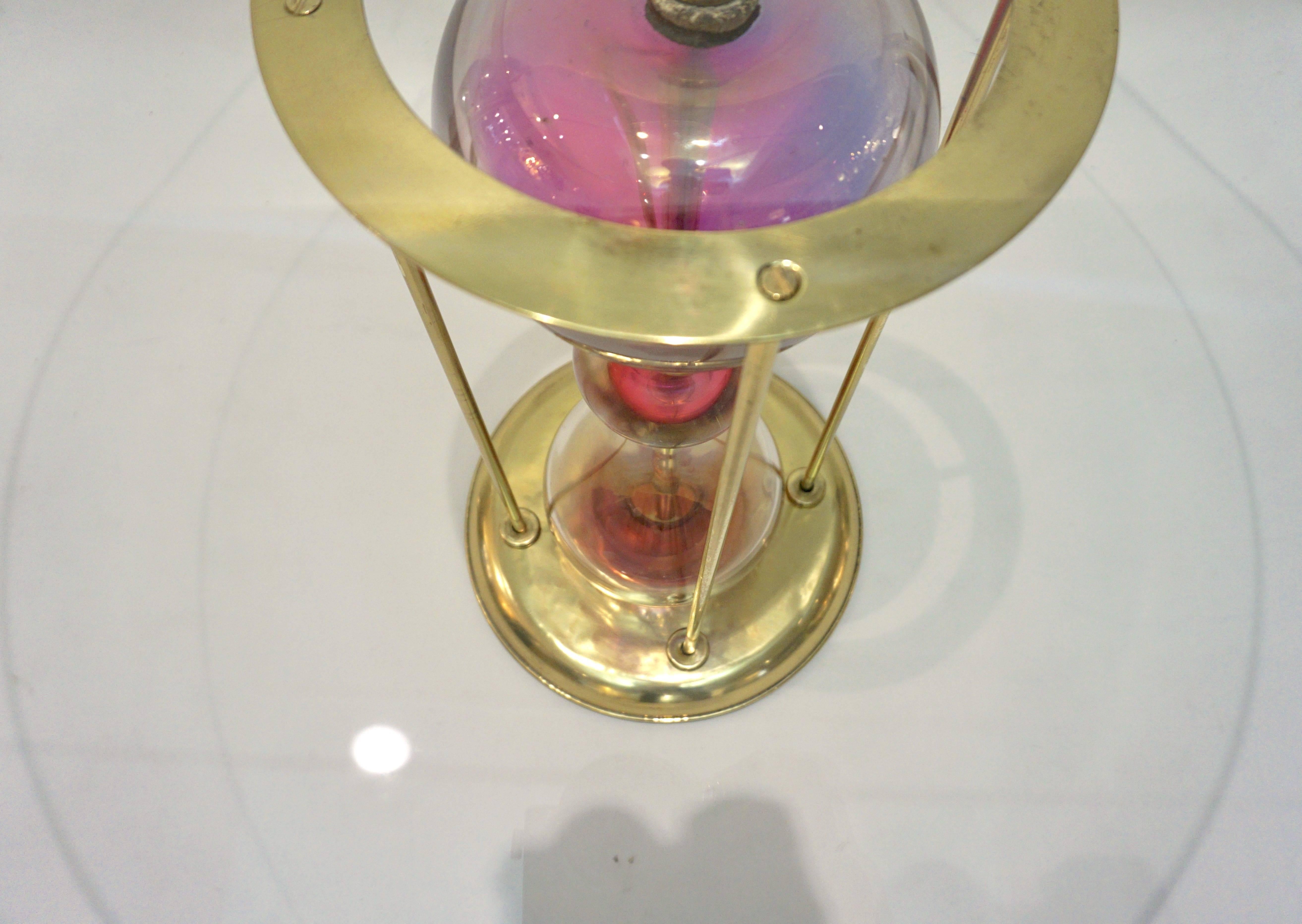 Art Glass Seguso Vetri d'Arte, 1960s Italian Brass and Pink Glass Round Side/End Table