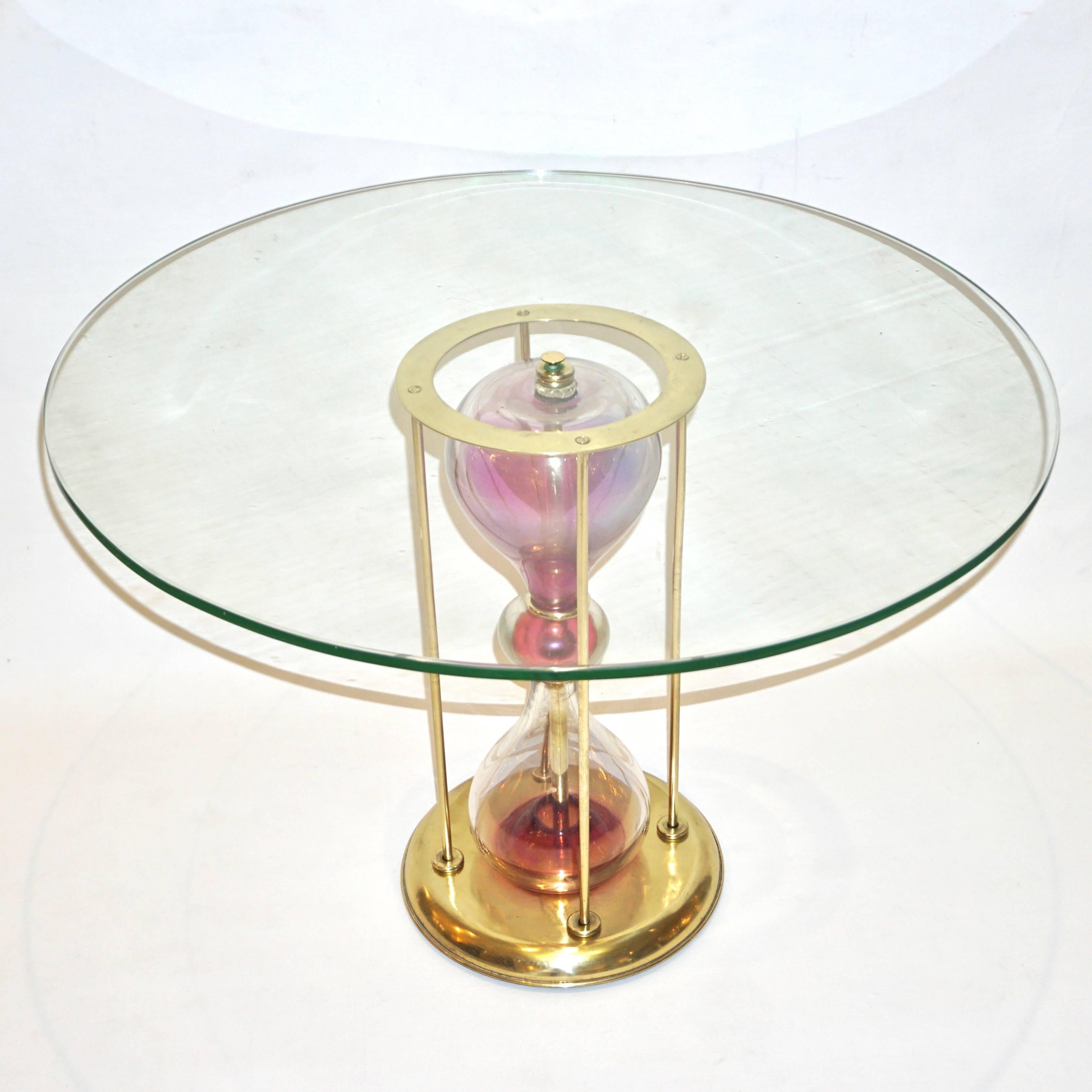 Seguso Vetri d'Arte, 1960s Italian Brass and Pink Glass Round Side/End Table 2