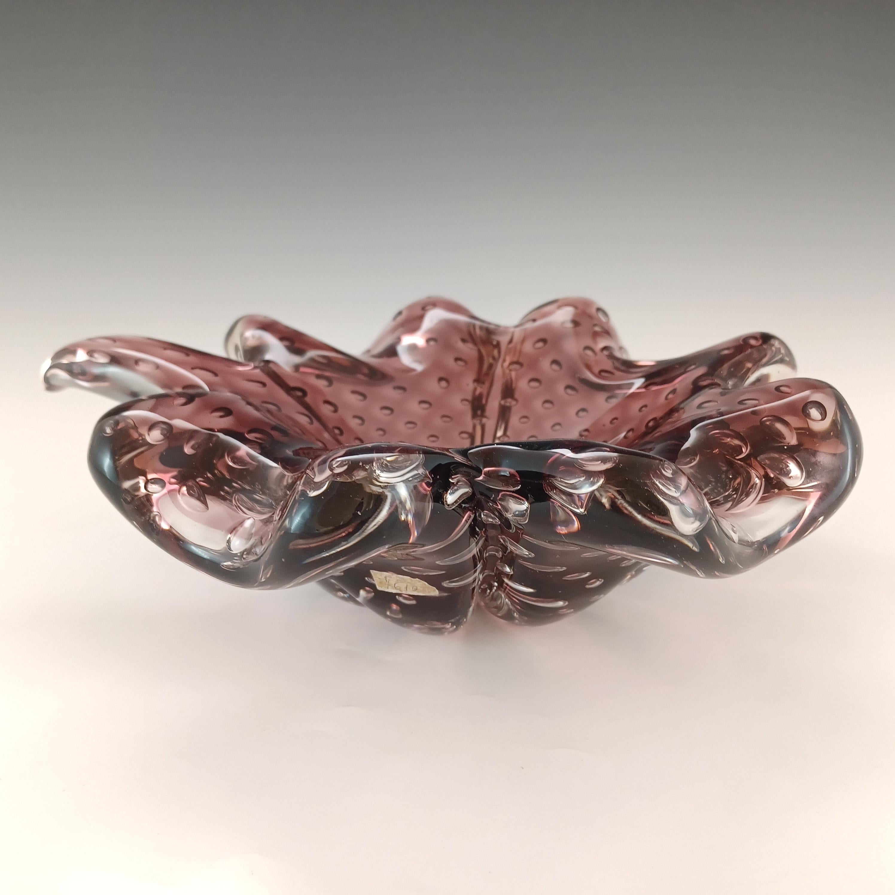 Italian Seguso Vetri d'Arte #7610 Purple Bullicante Glass Clover Bowl