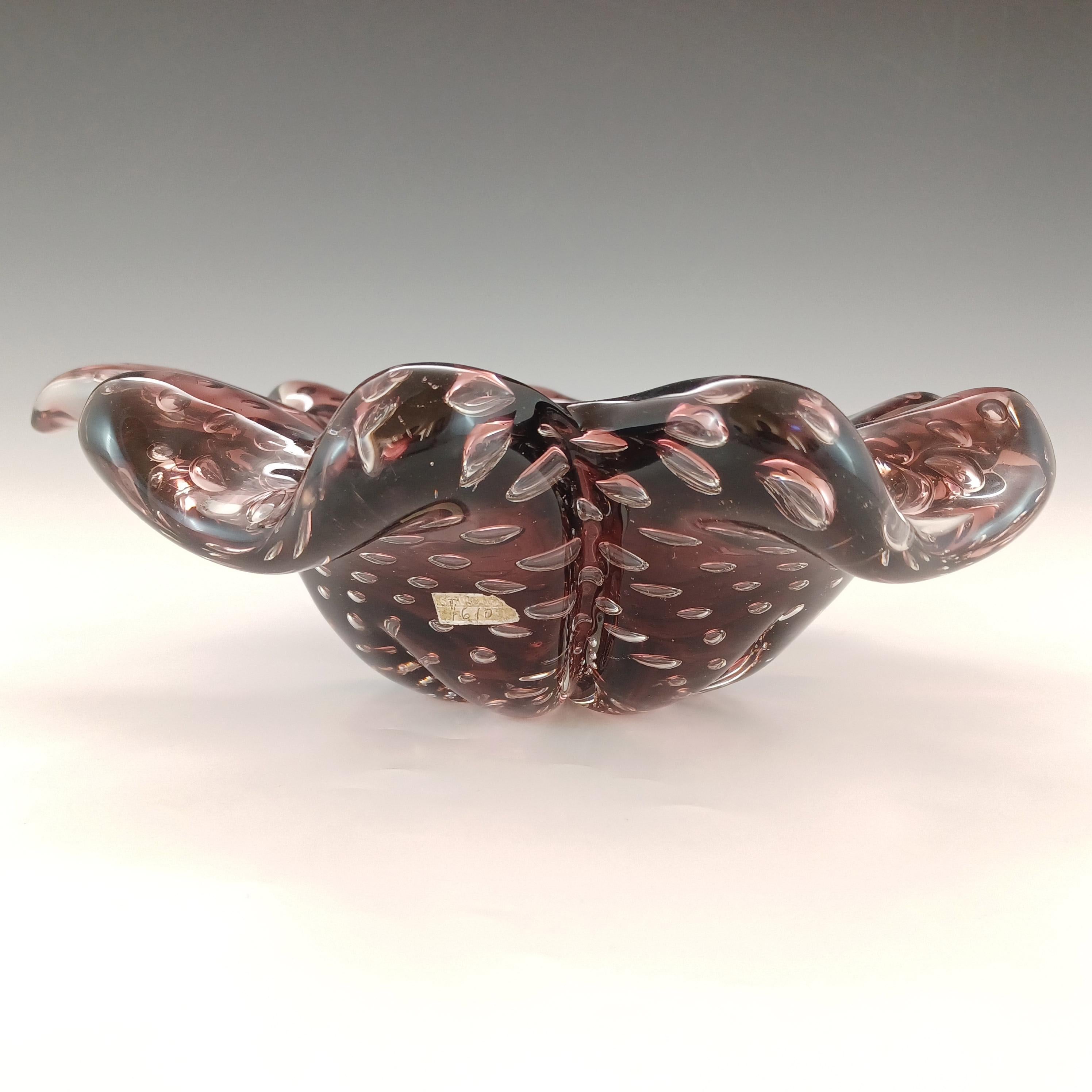 Hand-Crafted Seguso Vetri d'Arte #7610 Purple Bullicante Glass Clover Bowl