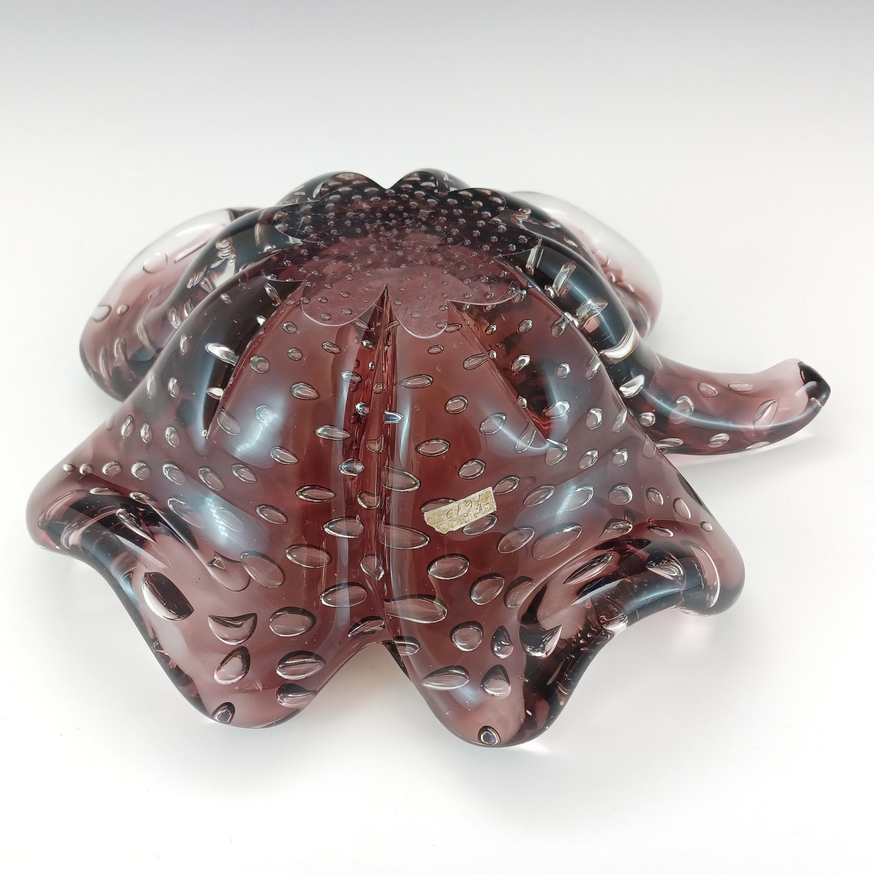 Seguso Vetri d'Arte #7610 Purple Bullicante Glass Clover Bowl 1
