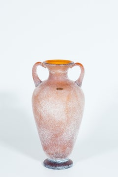 Seguso Vetri d'Arte Amber Scavo Glass Amphora Vase with Handles, 1970s