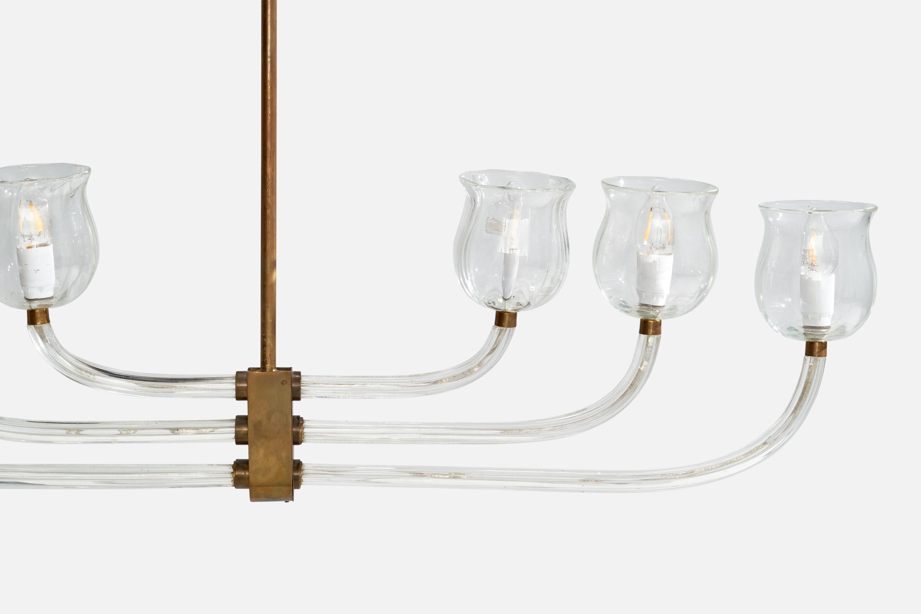 Seguso Vetri d'Arte Attribuzione, lampadario, vetro di Murano, ottone, Italia, anni '30 In condizioni buone in vendita a High Point, NC