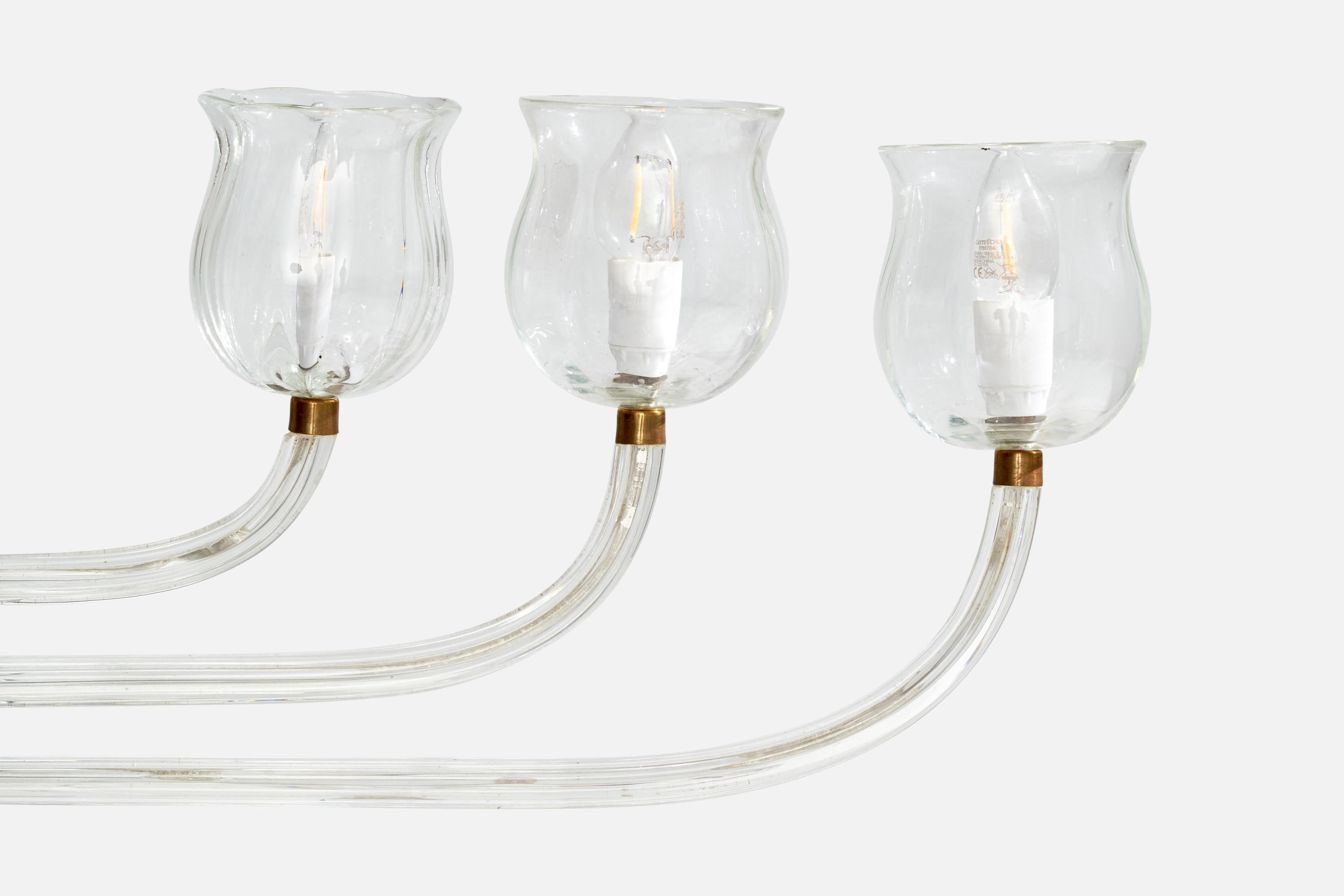 Metà XX secolo Seguso Vetri d'Arte Attribuzione, lampadario, vetro di Murano, ottone, Italia, anni '30 in vendita