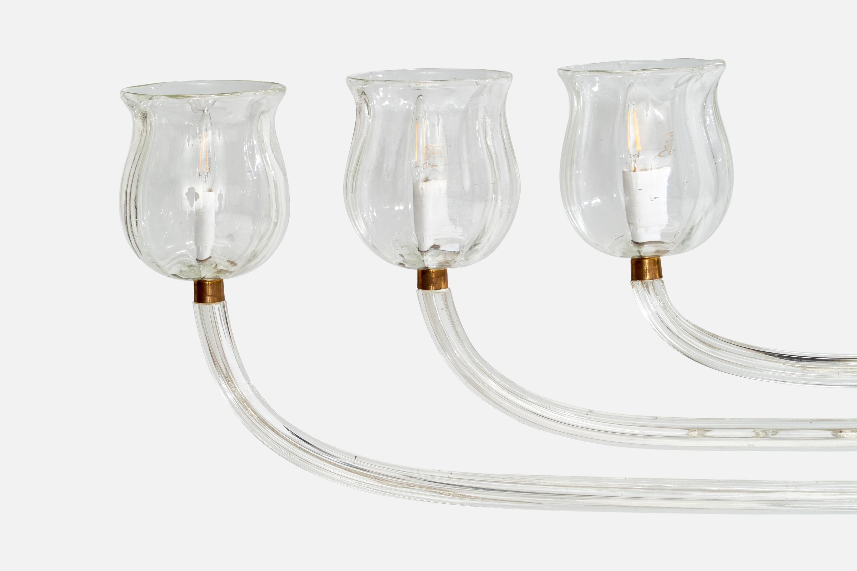 Ottone Seguso Vetri d'Arte Attribuzione, lampadario, vetro di Murano, ottone, Italia, anni '30 in vendita