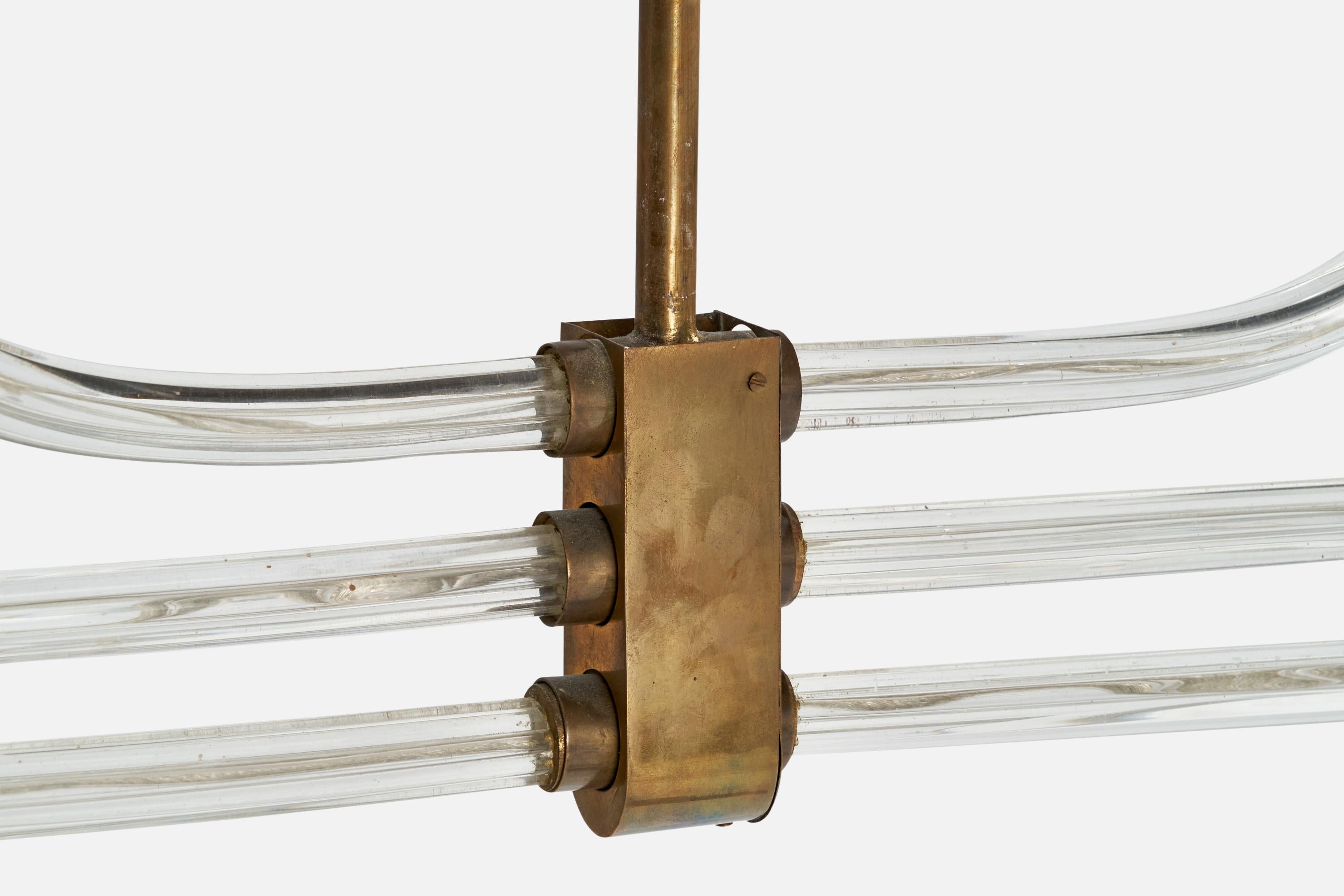 Seguso Vetri d'Arte Attribuzione, lampadario, vetro di Murano, ottone, Italia, anni '30 in vendita 1