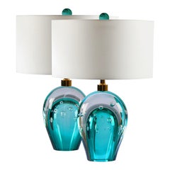 Vintage Seguso Vetri d'Arte Bolle Table Lamp Aqua, Gray, Clear, Murano Glass